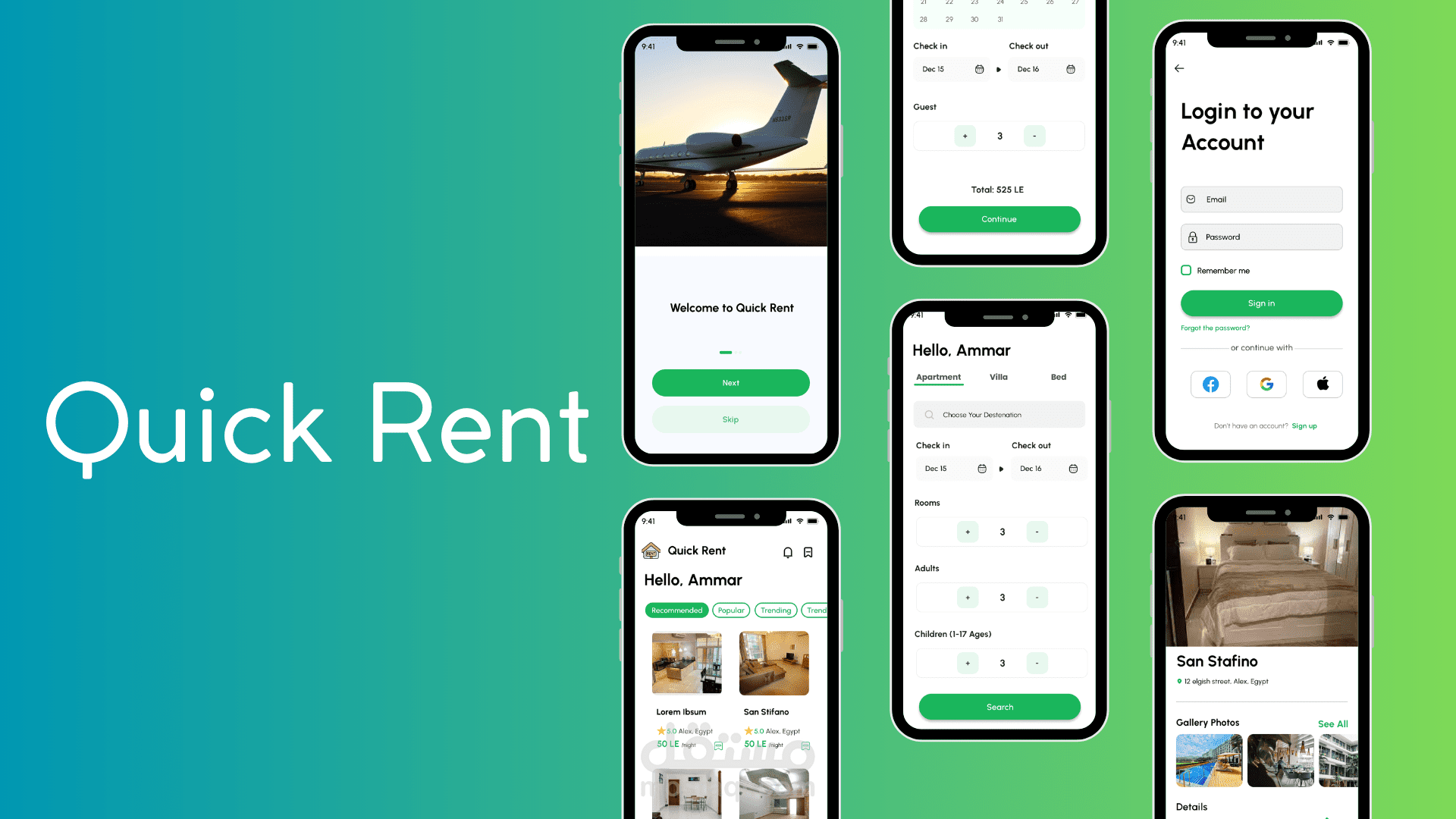 Quick Rent App | تطبيق يهدف إلي توفير كل الفنادق والشقق والاثاث المنزلي المتاح تأجيره في منقطة معينة تريدها داخل مصر والسعودية.