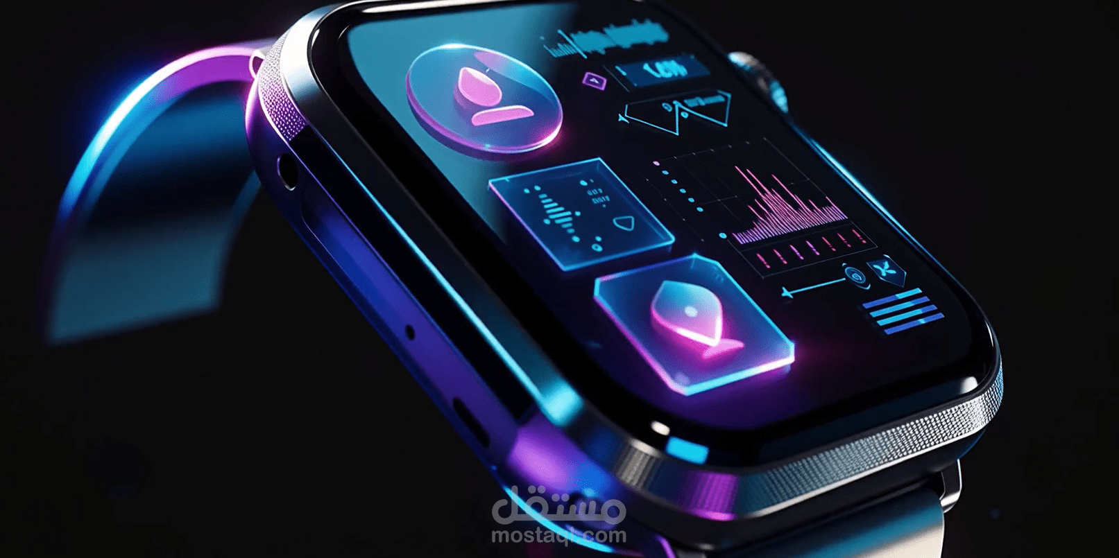 عرض سينمائي ديناميكي لمنتج تقني (ساعة ذكية) بالذكاء الاصطناعي