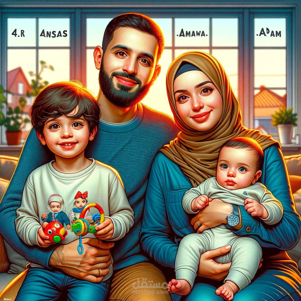 تصميم صورة معبرة لاسرة صغيره بأعمار سنية مناسبة للواقع حسب كلب العميل
