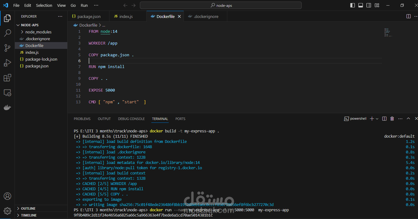 Docker file for image nodejs & run container as sample app  from it