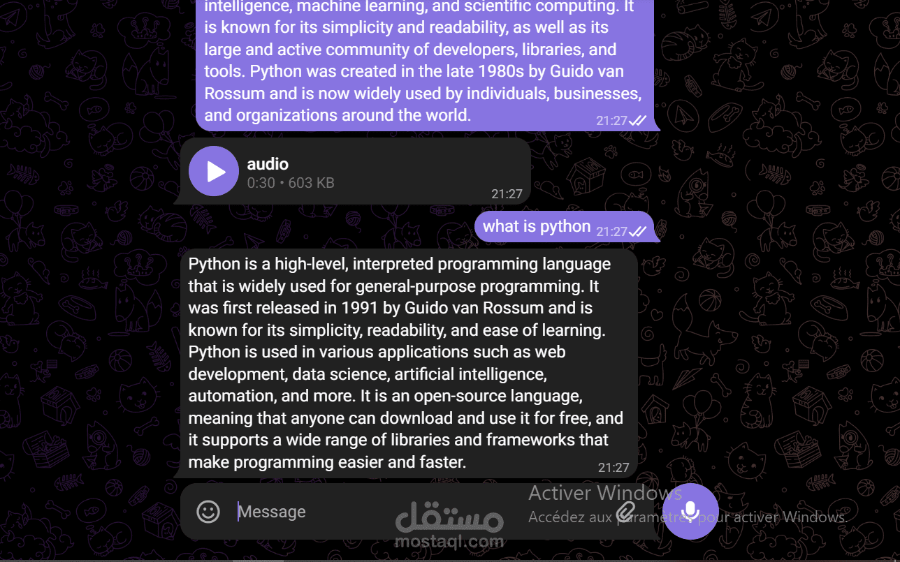 بوت Telegram مربوط ب ChatGPT يعمل 24/24 ساعة | شات + تعليق صوتي