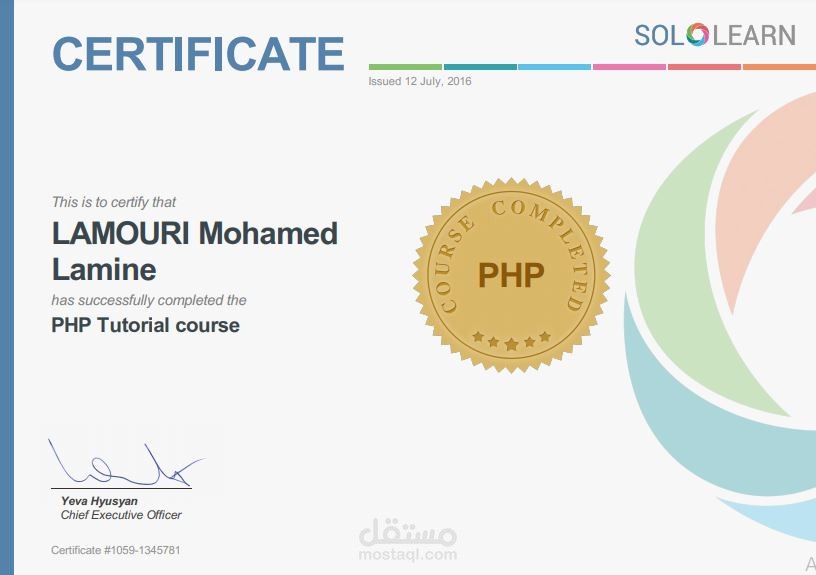 بعض شهاداتي في مجال البرمجة