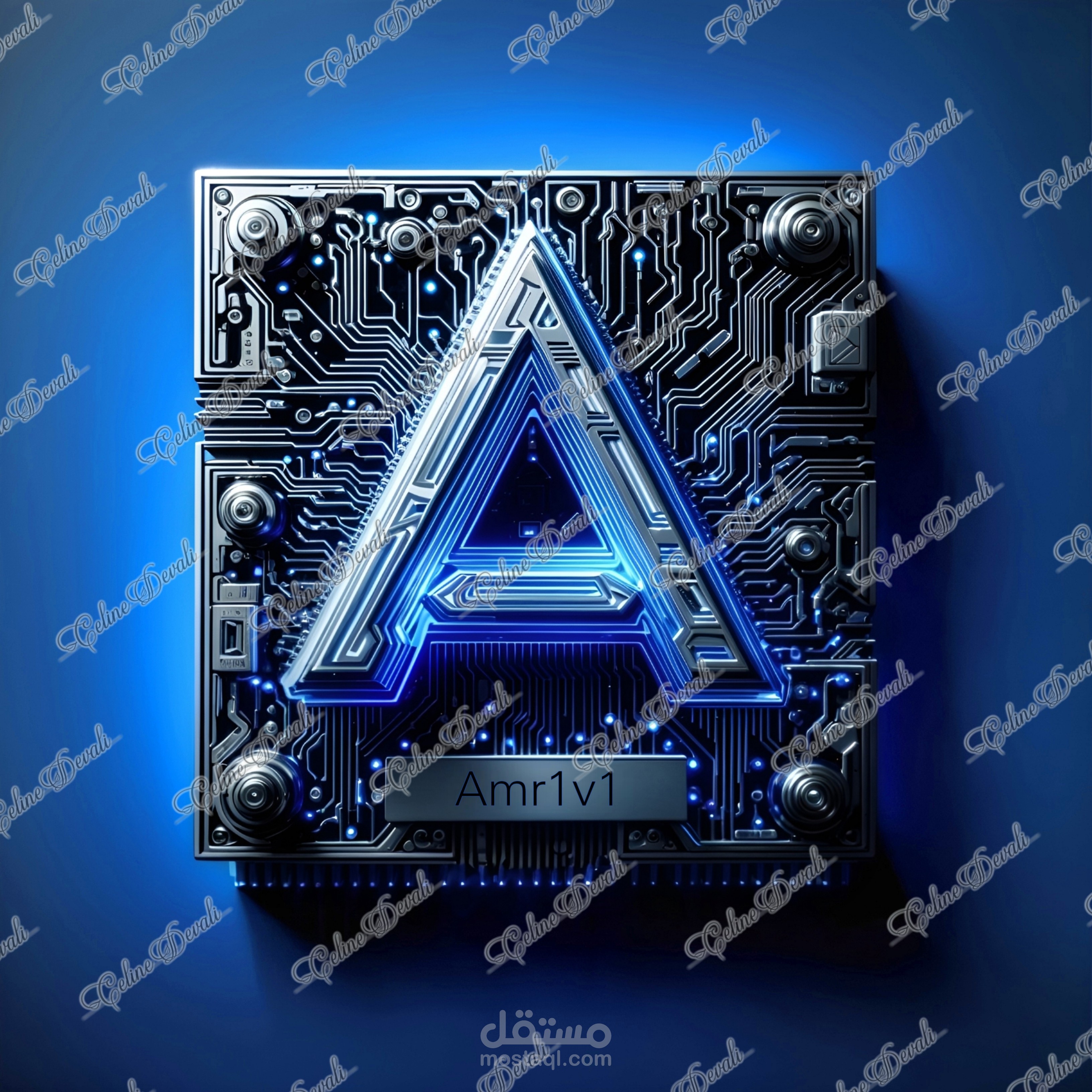 تصميم شعار قناة Amr1v1 بالذكاء الاصطناعي.