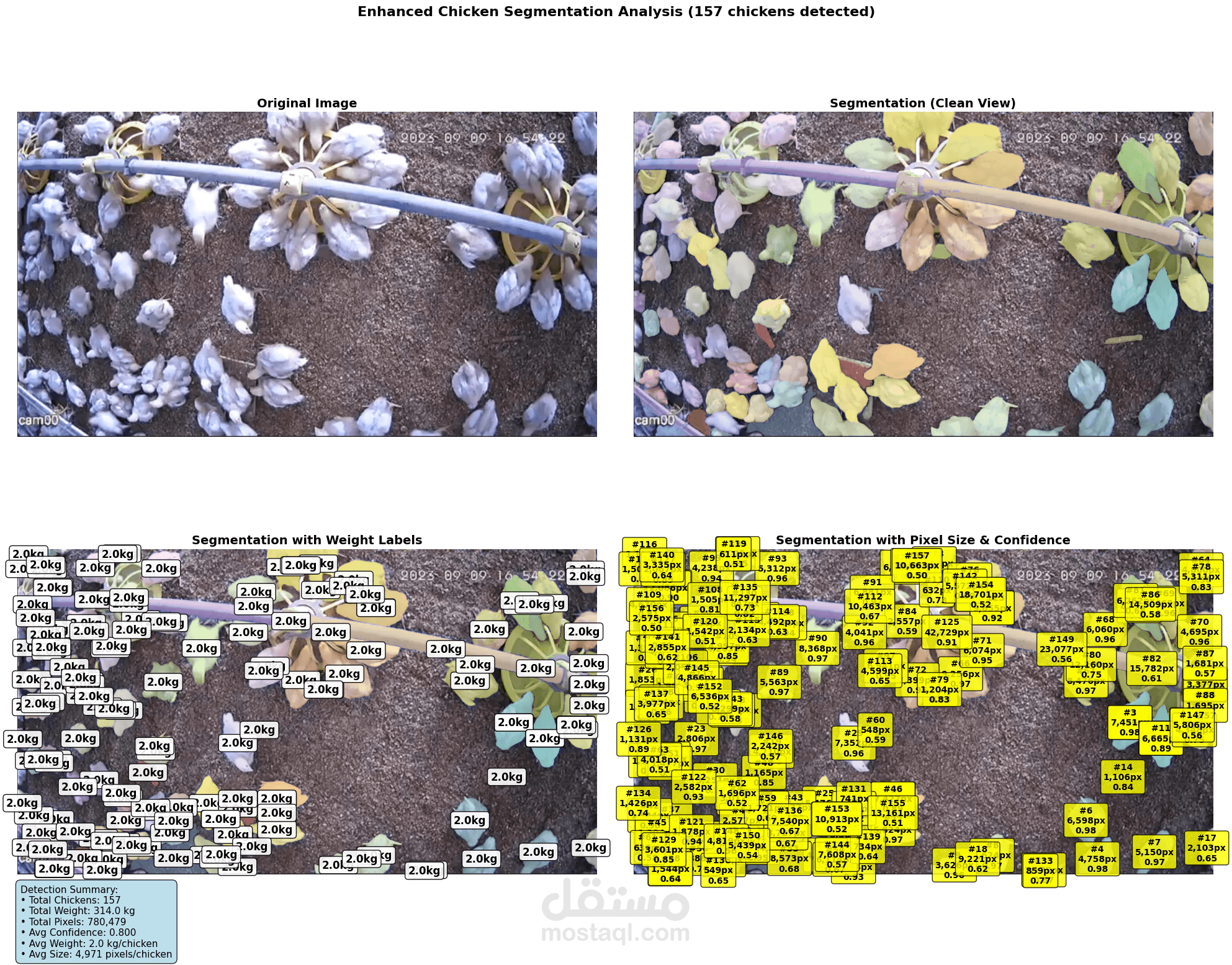 Chikens segmentation and weight estimation
