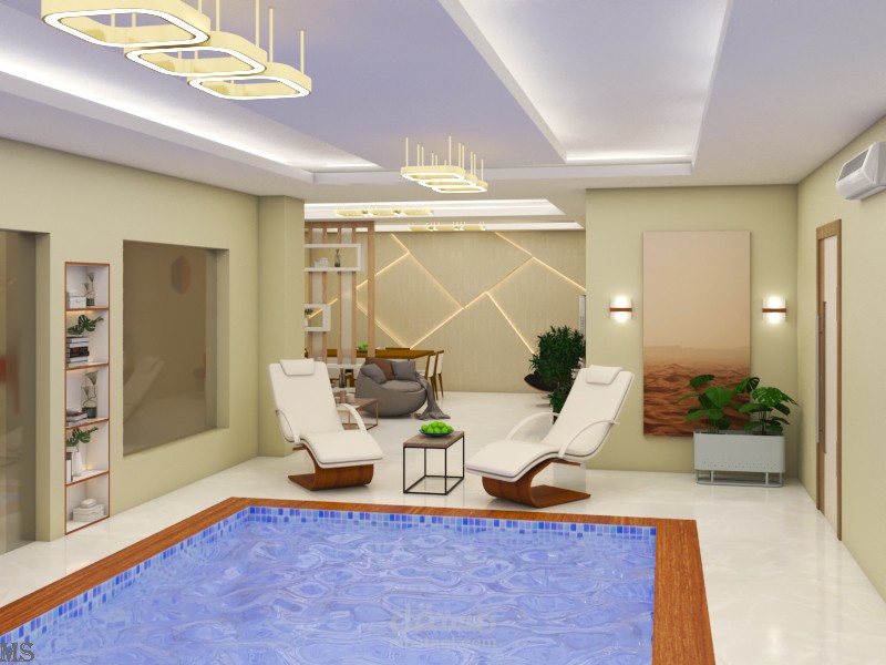 تصميم غرفة استراحة تحتوى حمام سباحة