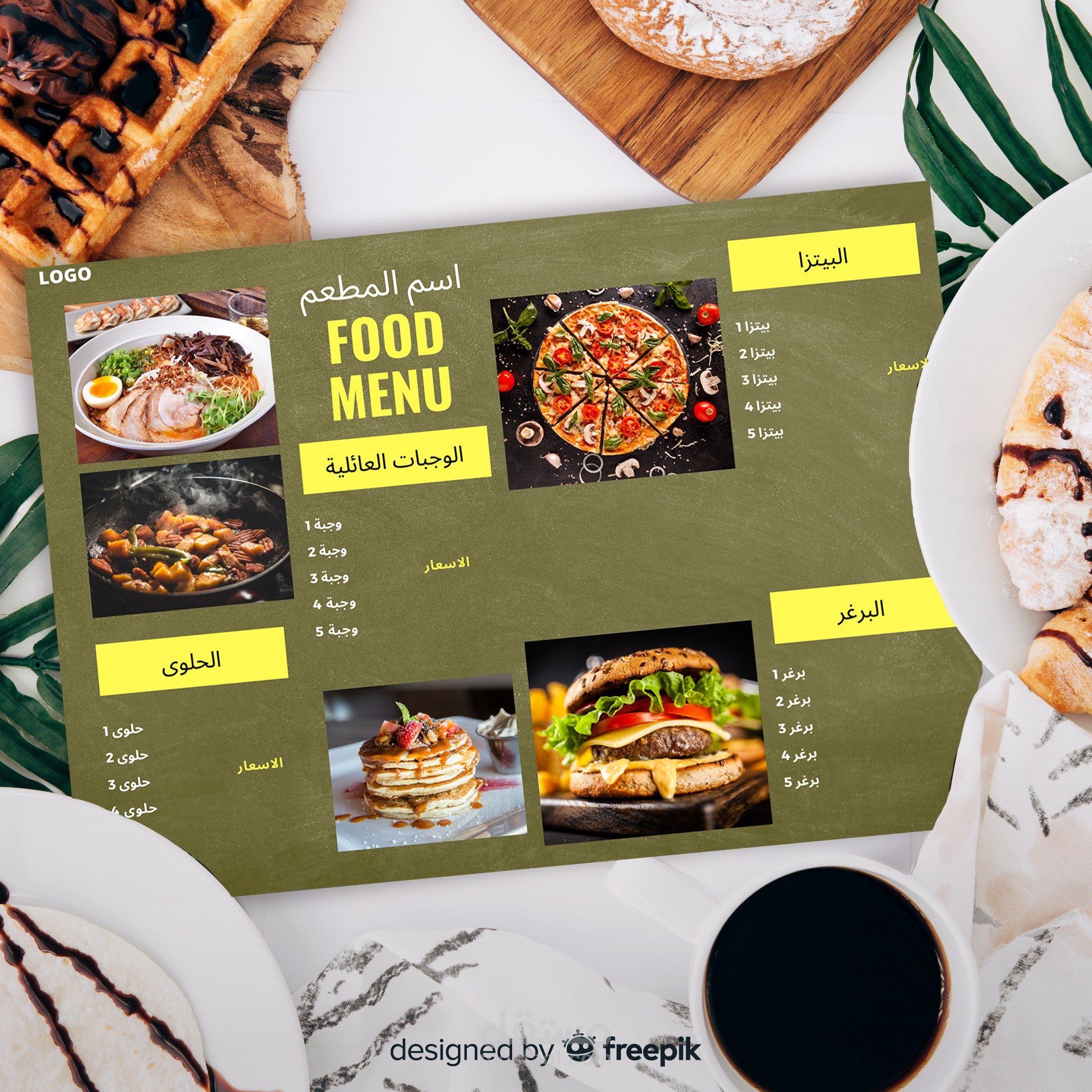 تصميمات لمنيو ماعم ومقاهى