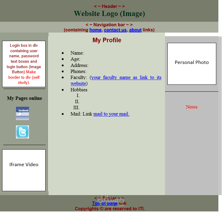 CV page template with HTML and CSS