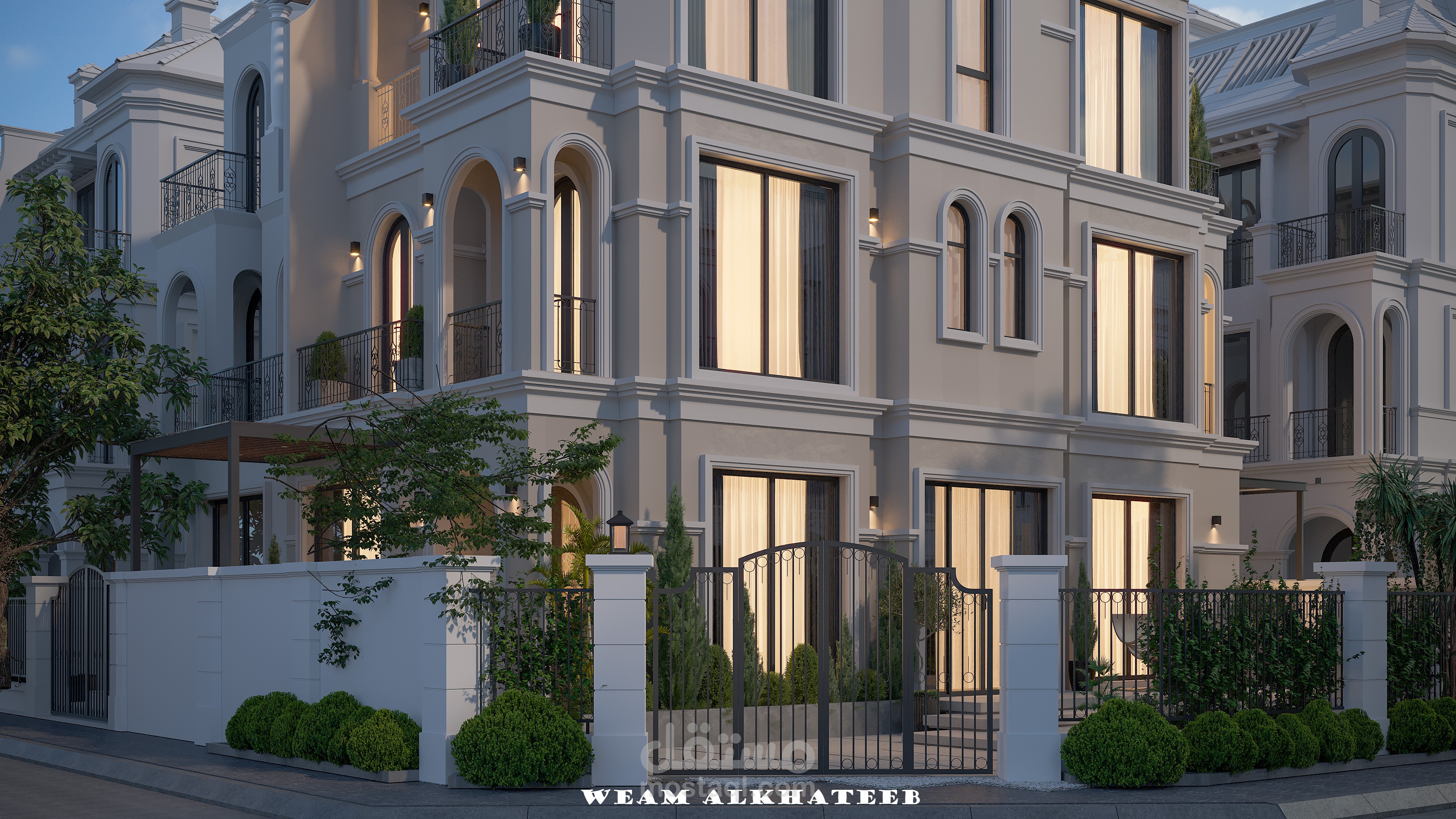 تصميم واجهةخارجية لفيلا مع فناء خارجي باستخدام برنامج 3DSMAX