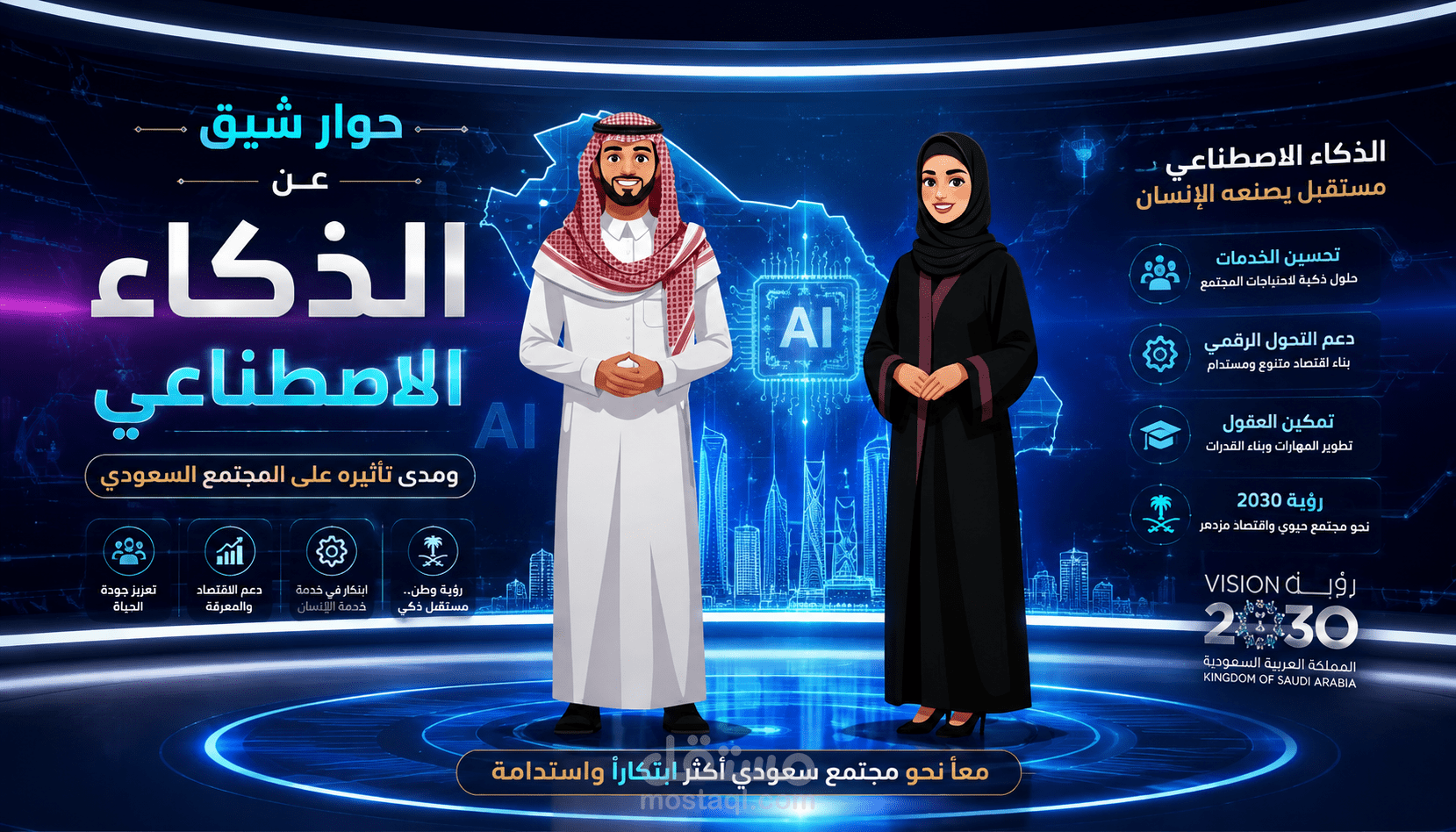 حوار شيق عن الذكاء الاصطناعي ومدى تاثيره علي المجتمع السعودي
