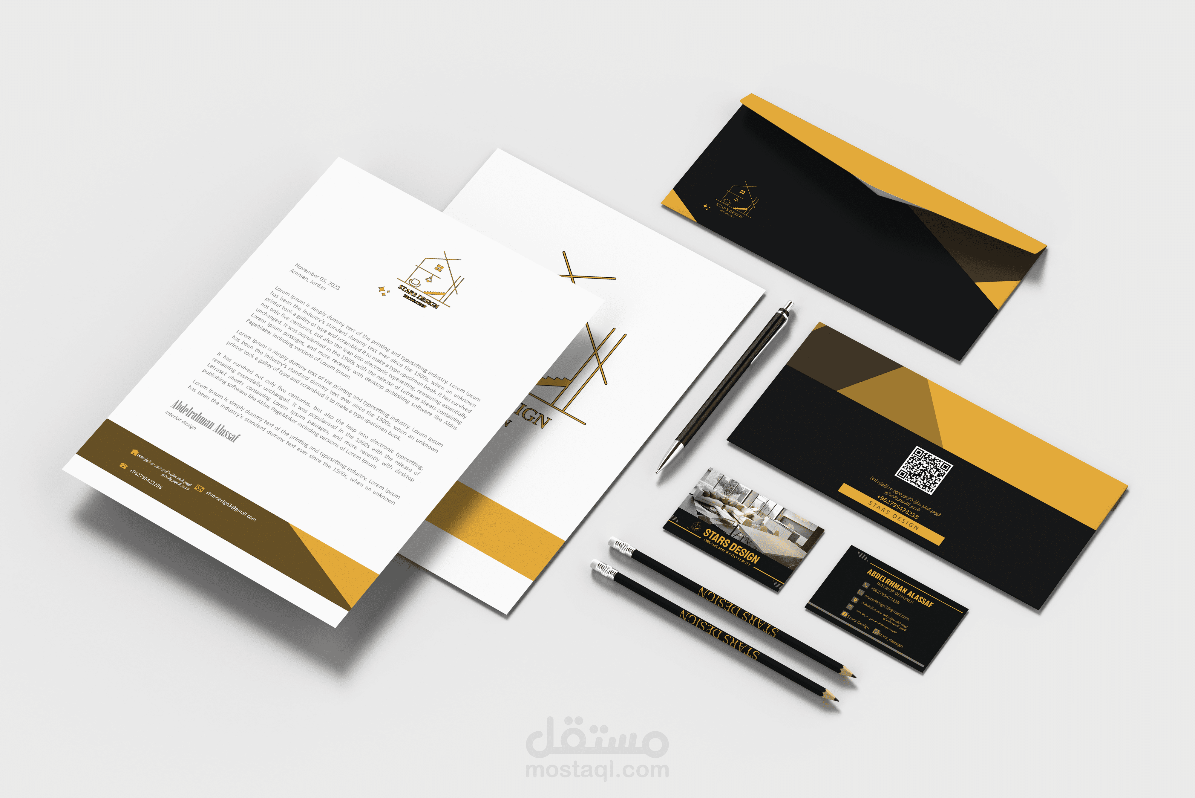 تصميم هوية بصرية كاملة لشركة النجوم للتصميم والديكور