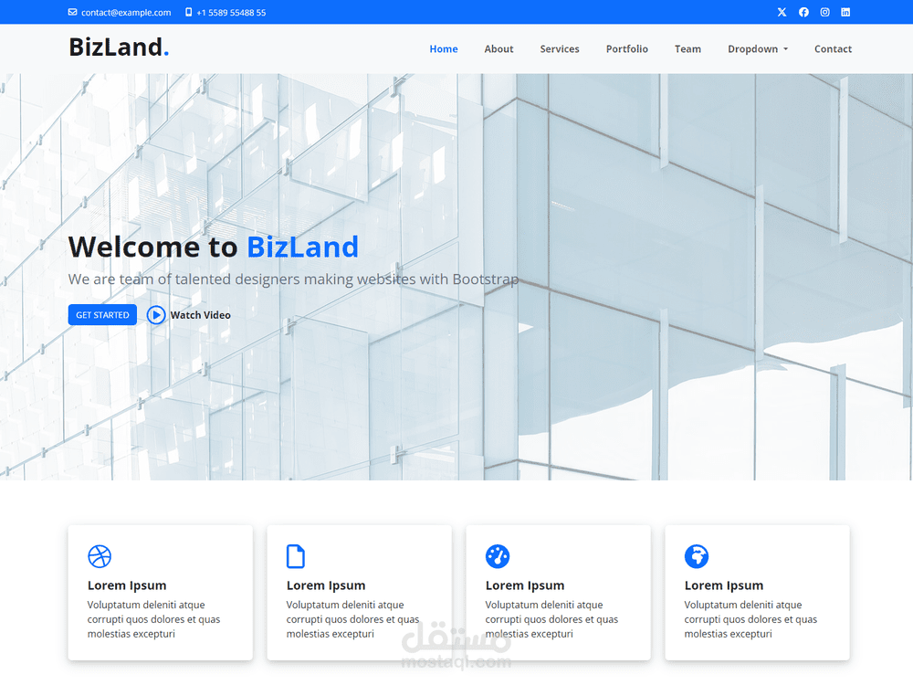 صفحة الهبوط البسيطة لـ BizLand باستخدام Bootstrap