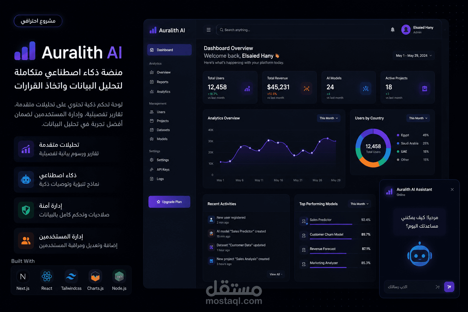 Auralith AI | تصميم وتطوير واجهة منصة ذكاء اصطناعي SaaS
