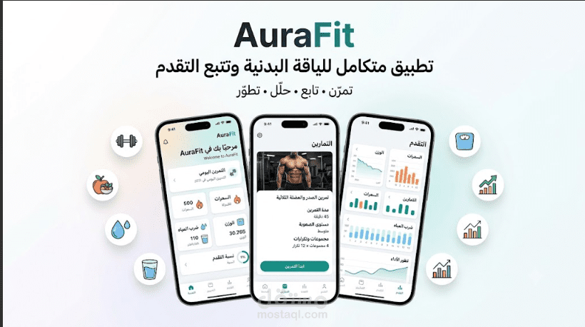 AuraFit – تطبيق متكامل للياقة البدنية وتتبع التقدم