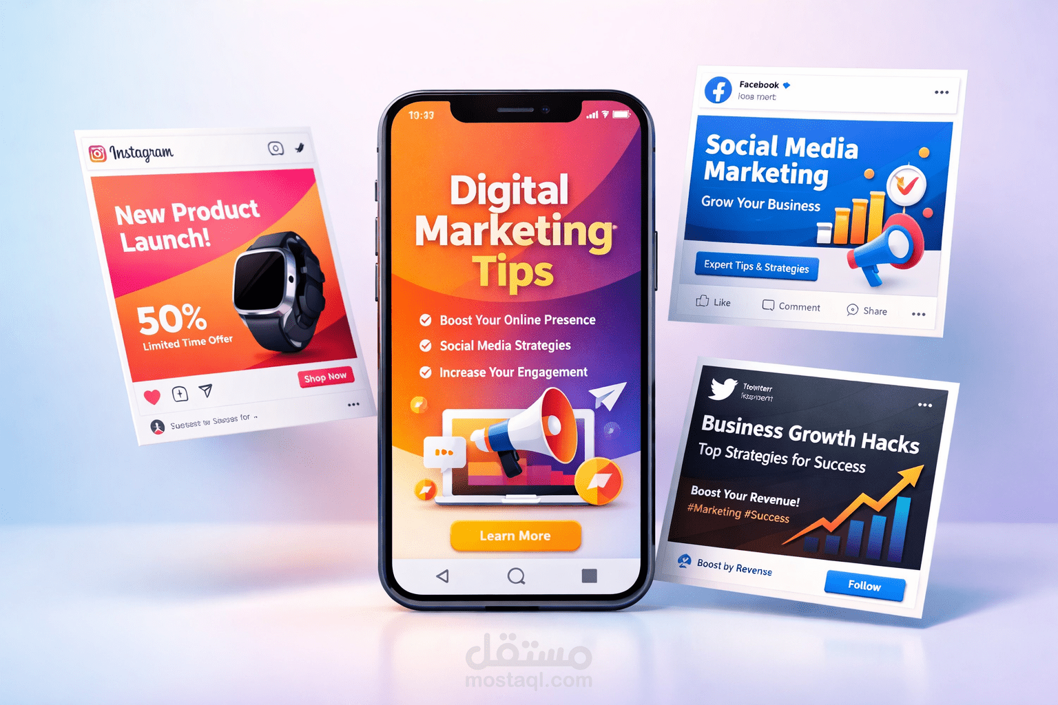تصميم منشورات سوشيال ميديا احترافية وجذابة لزيادة تفاعل جمهورك