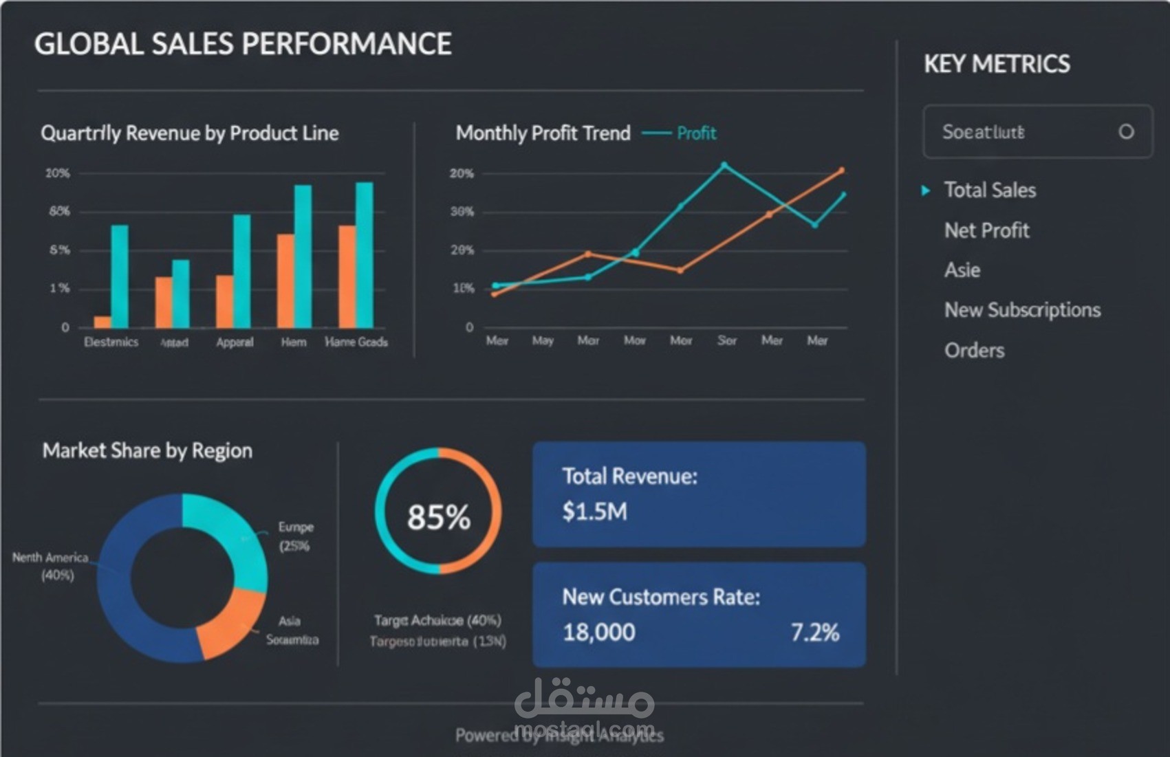 لوحة أداء المبيعات العالمية التفاعلية (Global Sales Performance Dashboard)