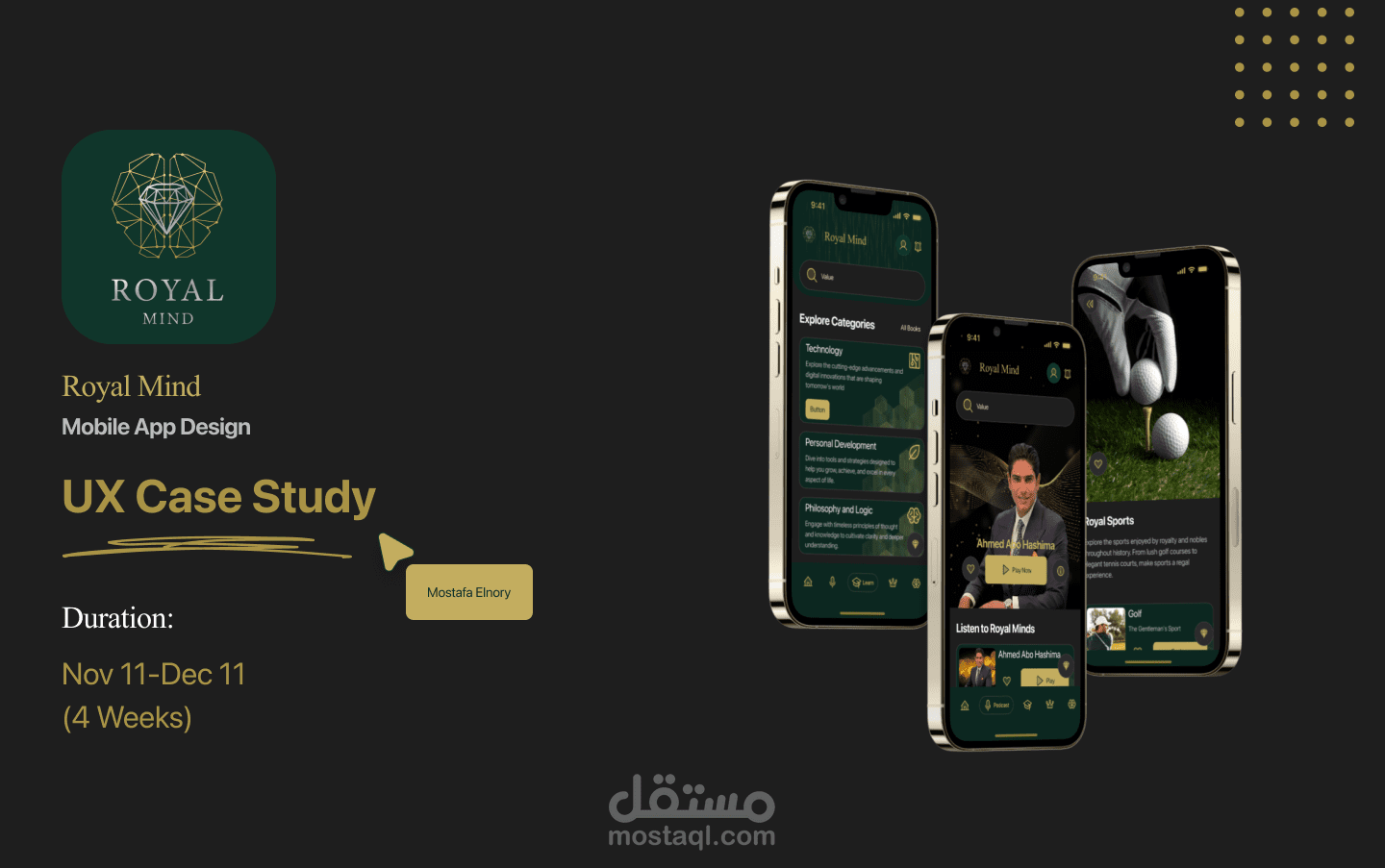 تصميم استراتيجي لتجربة المستخدم لتطبيق Royal Mind (لتعزيز تفاعل المستخدمين وريادة السوق)