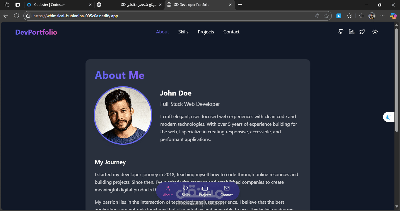 Interactive 3D Web Developer Portfolio