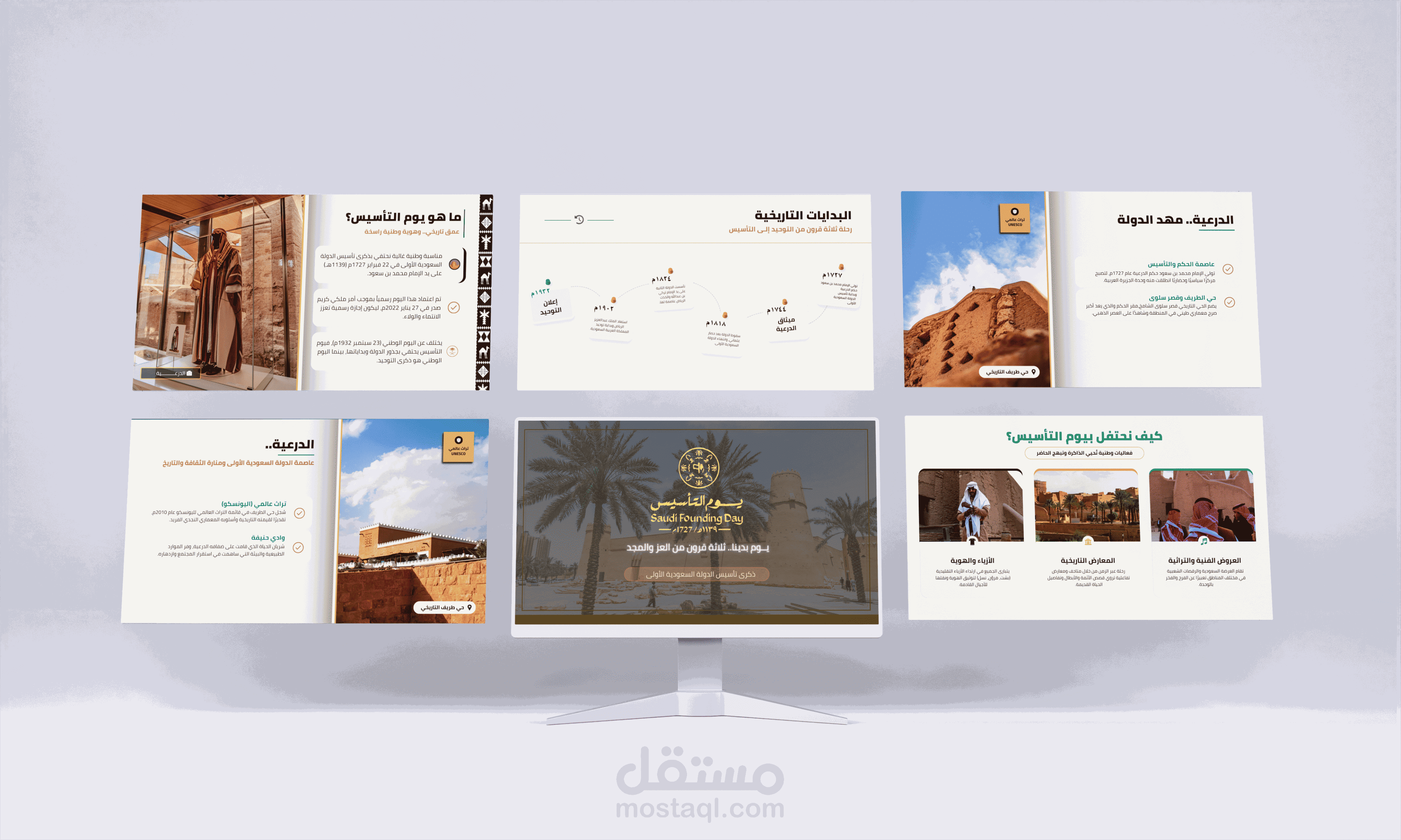 تصميم عرض تعريفي عن يوم التأسيس السعودي