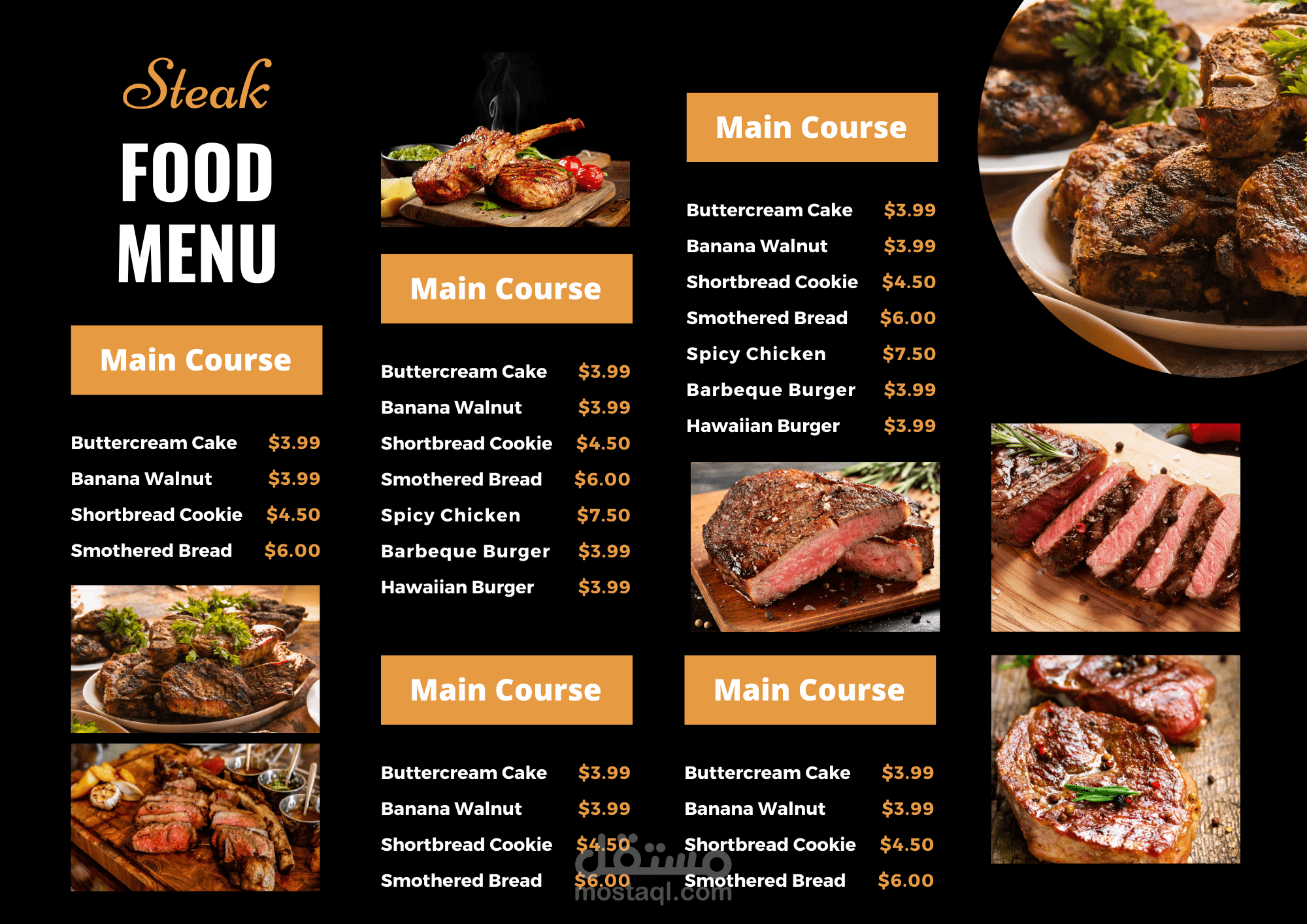 Menu for restaurant and coffee shops