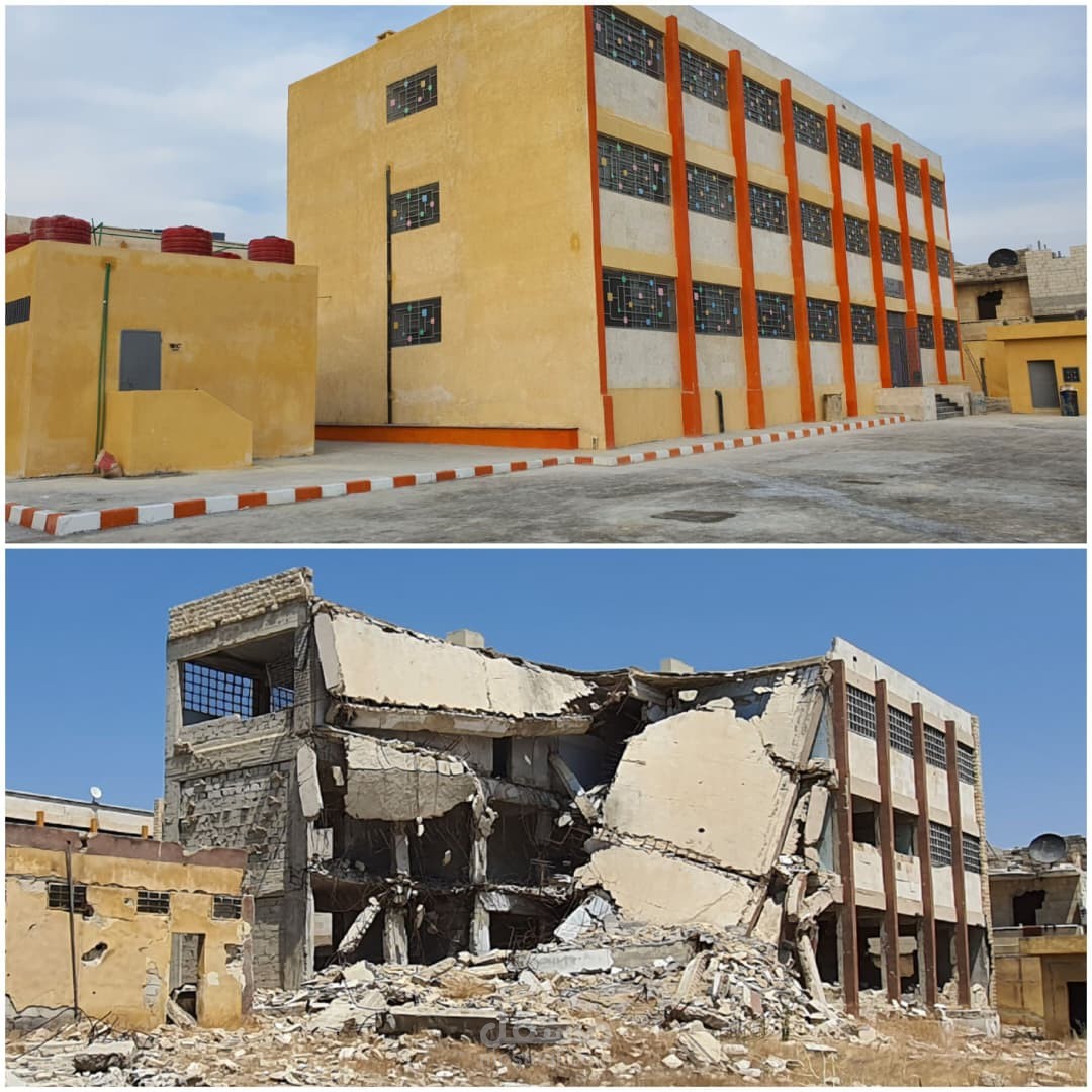 مشروع إعادة تأهيل مدرسة دمرت جزئياً.