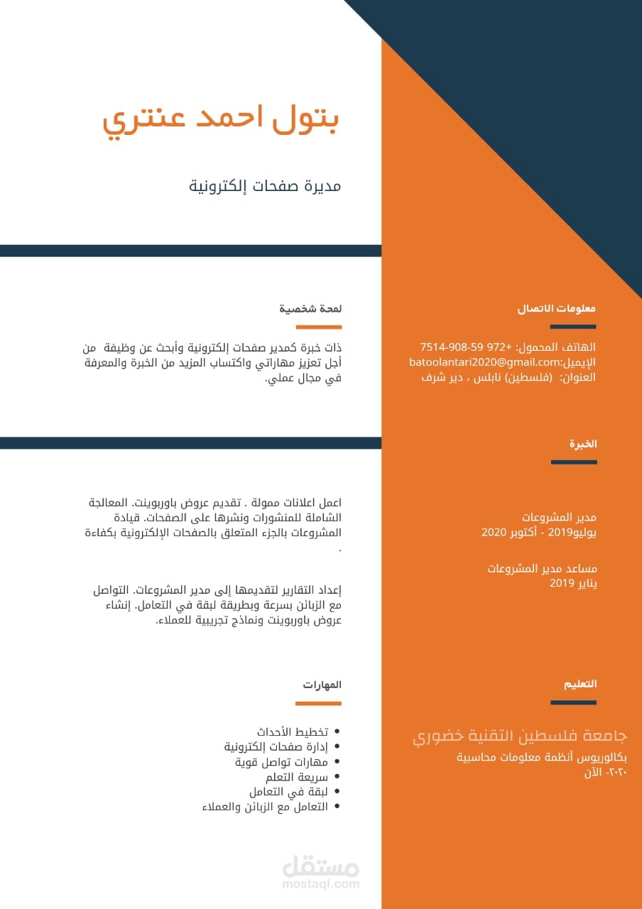 تصميم CV وادخال البيانات