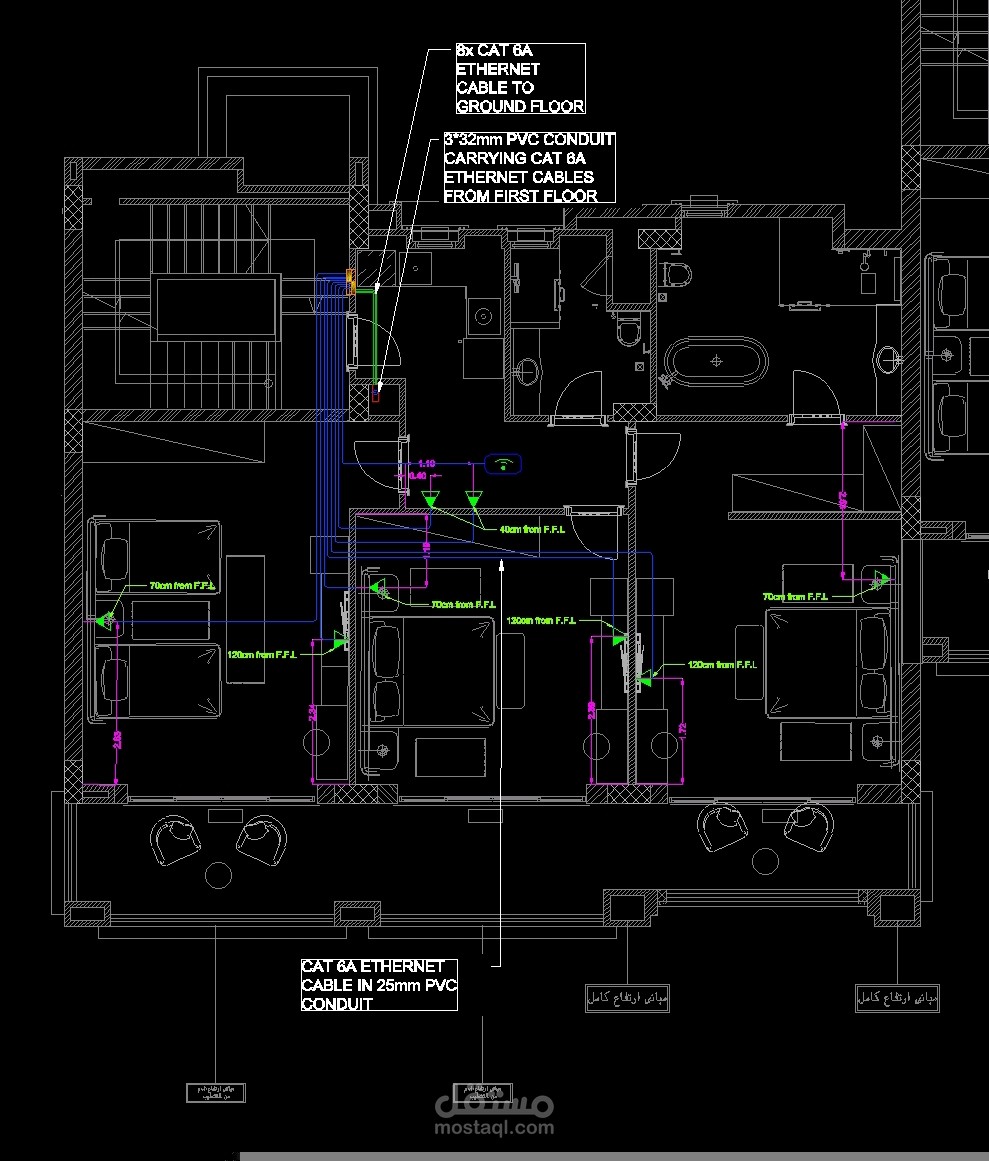 تصميم ومخططات تنفيذية لأنظمة التيار الخفيف لفيلا سكنية (Low Current Systems)