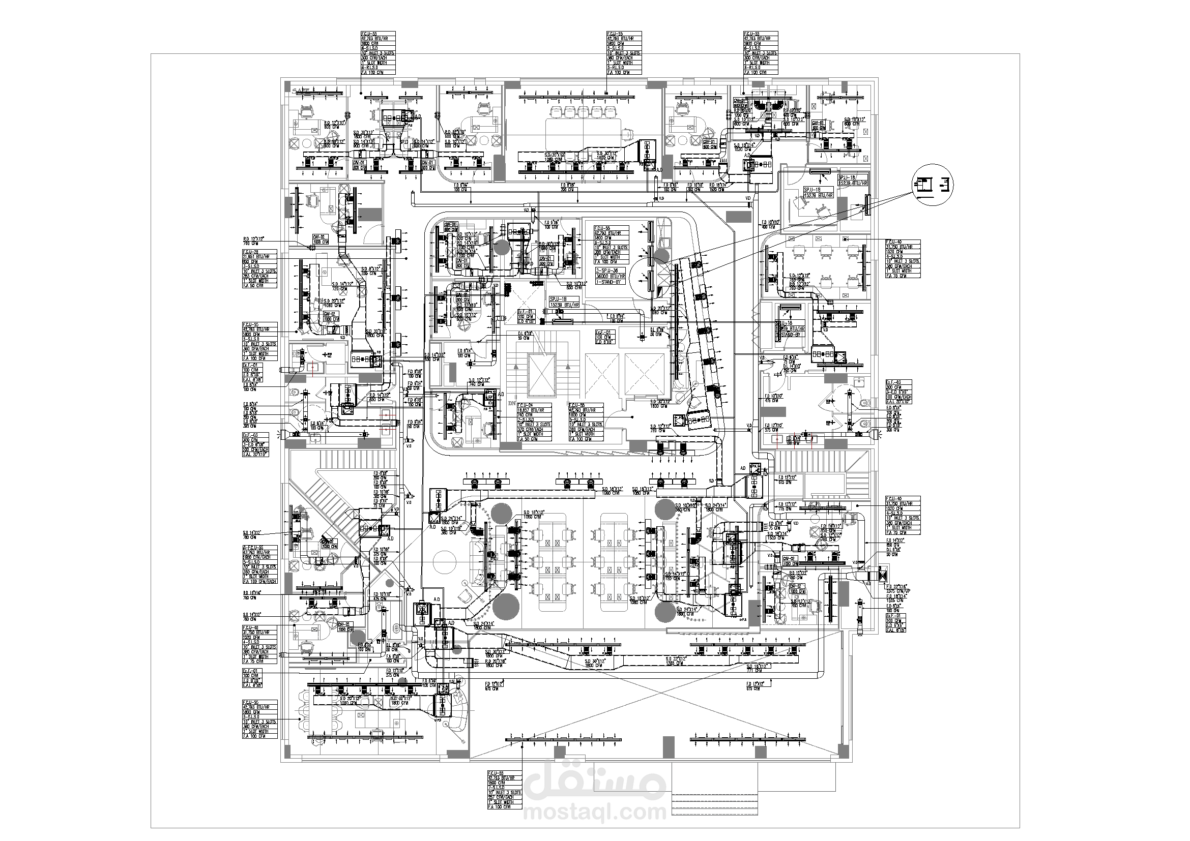 تصميم تكييف مركزي لمكتب ادارى بنظامDX concealed FCU