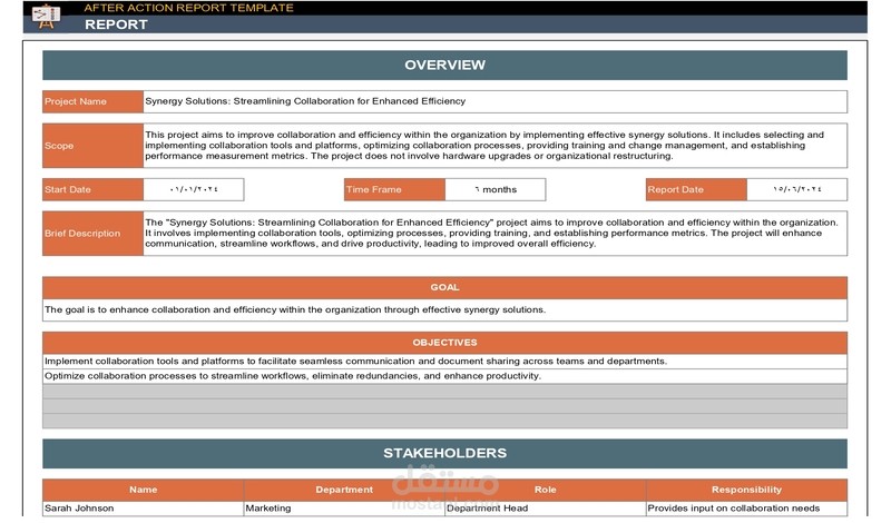 project management After Action Report  تقرير ما بعد العمل لإدارة المشاريع 2003