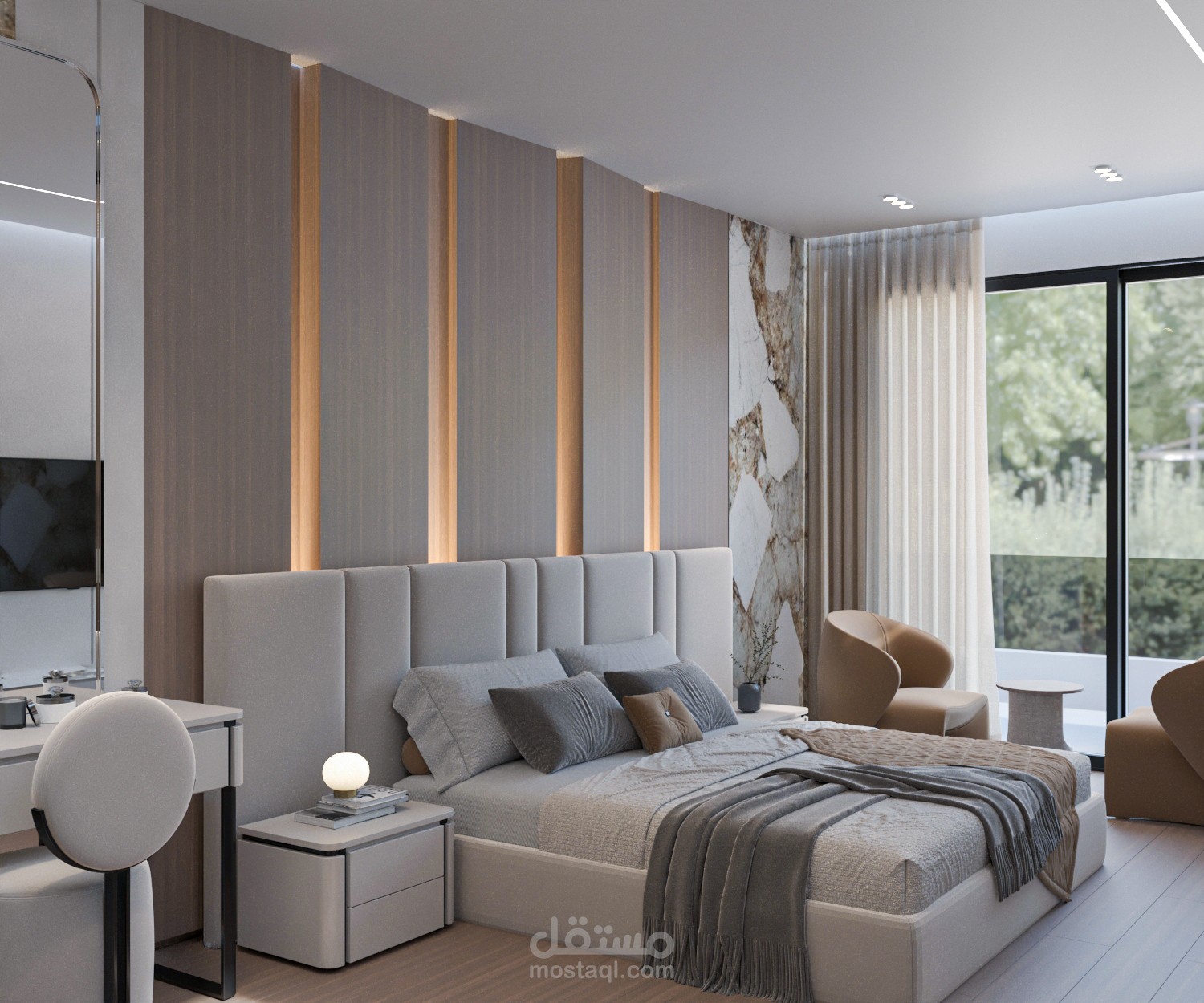 تصميم غرفة نوم ماستر عصرية تتناسب مع متطلبات الفراغ و متطلبات العميل