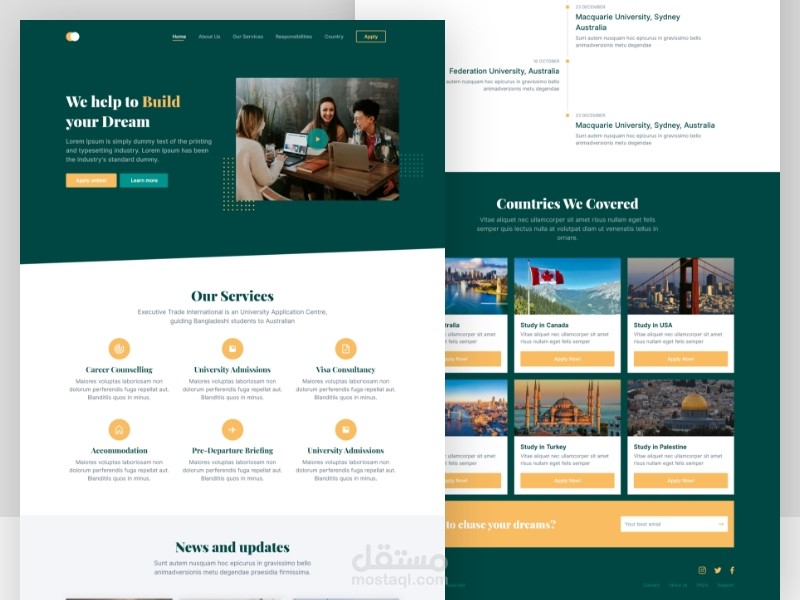 تصميم صفحة هبوط لشركة سفريات وحجز مقاعد تعليمية