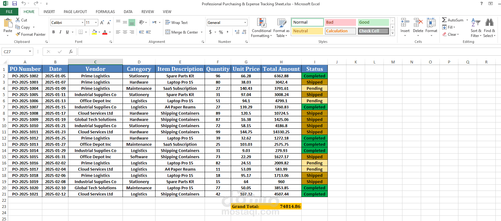 Professional Purchasing & Expense Tracking Sheet