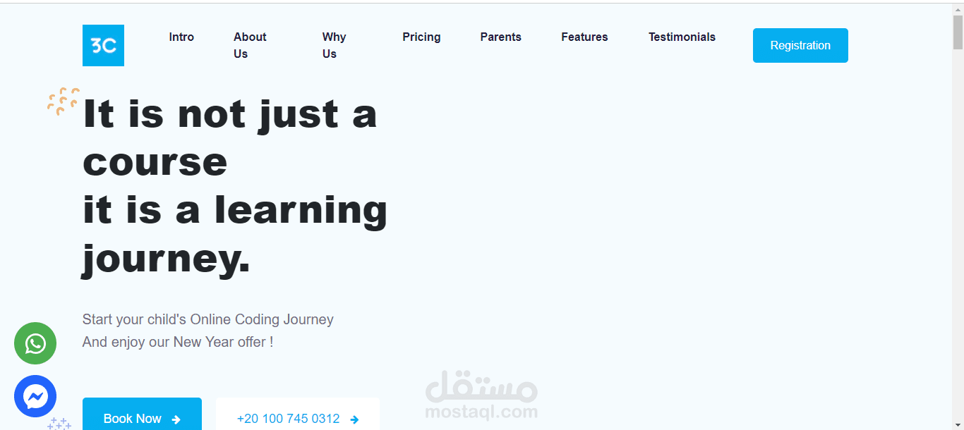 Landing page for 3cSchool - موقع صفحة هبوط مع لوحة تحكم للمسؤول، تابع لشركة 3cSchool، واحدة من أبرز شركات تعليم البرمجة للأطفال في مصر.