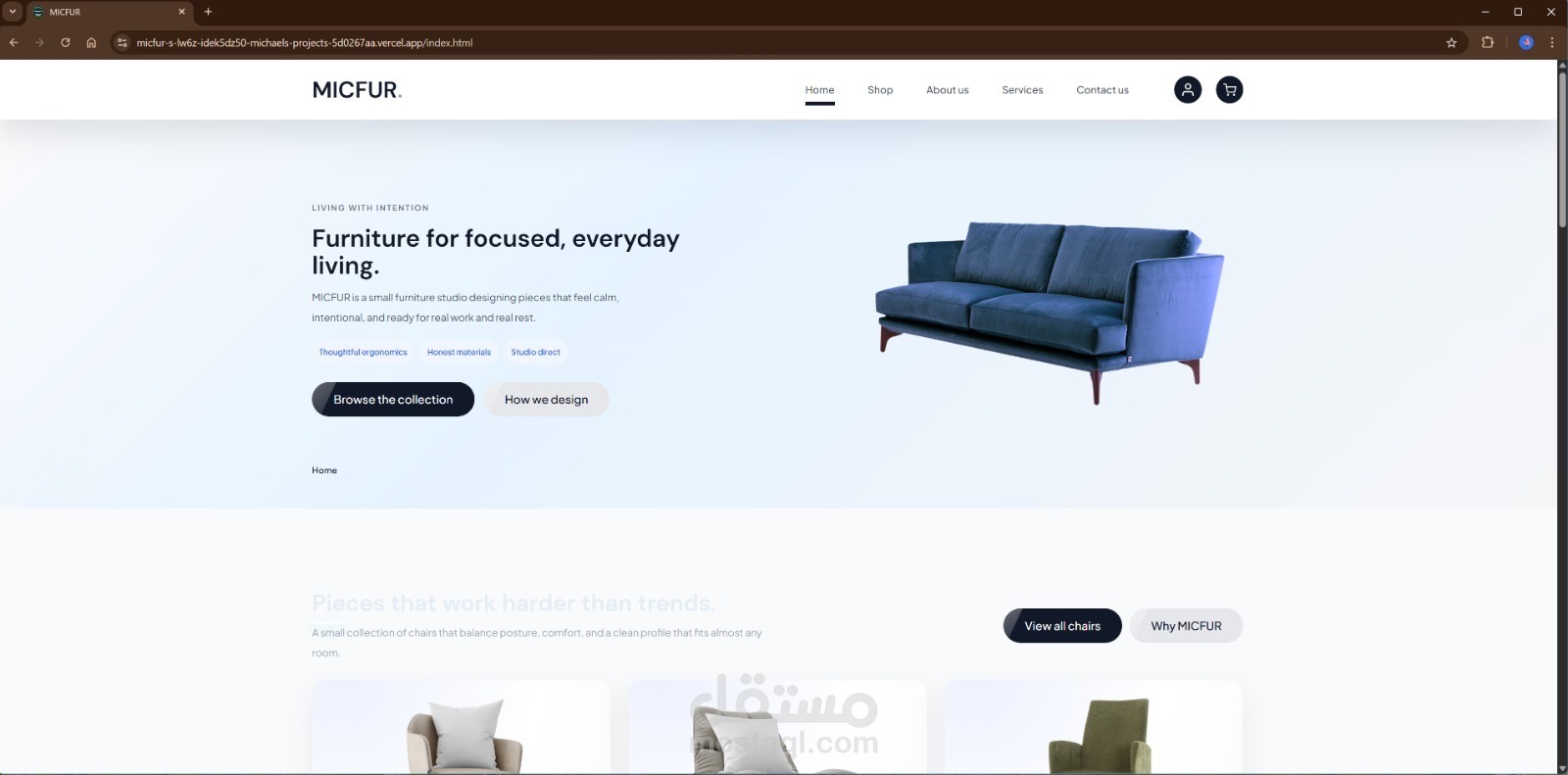 3D Furniture Showcase Website | Modern Product Display