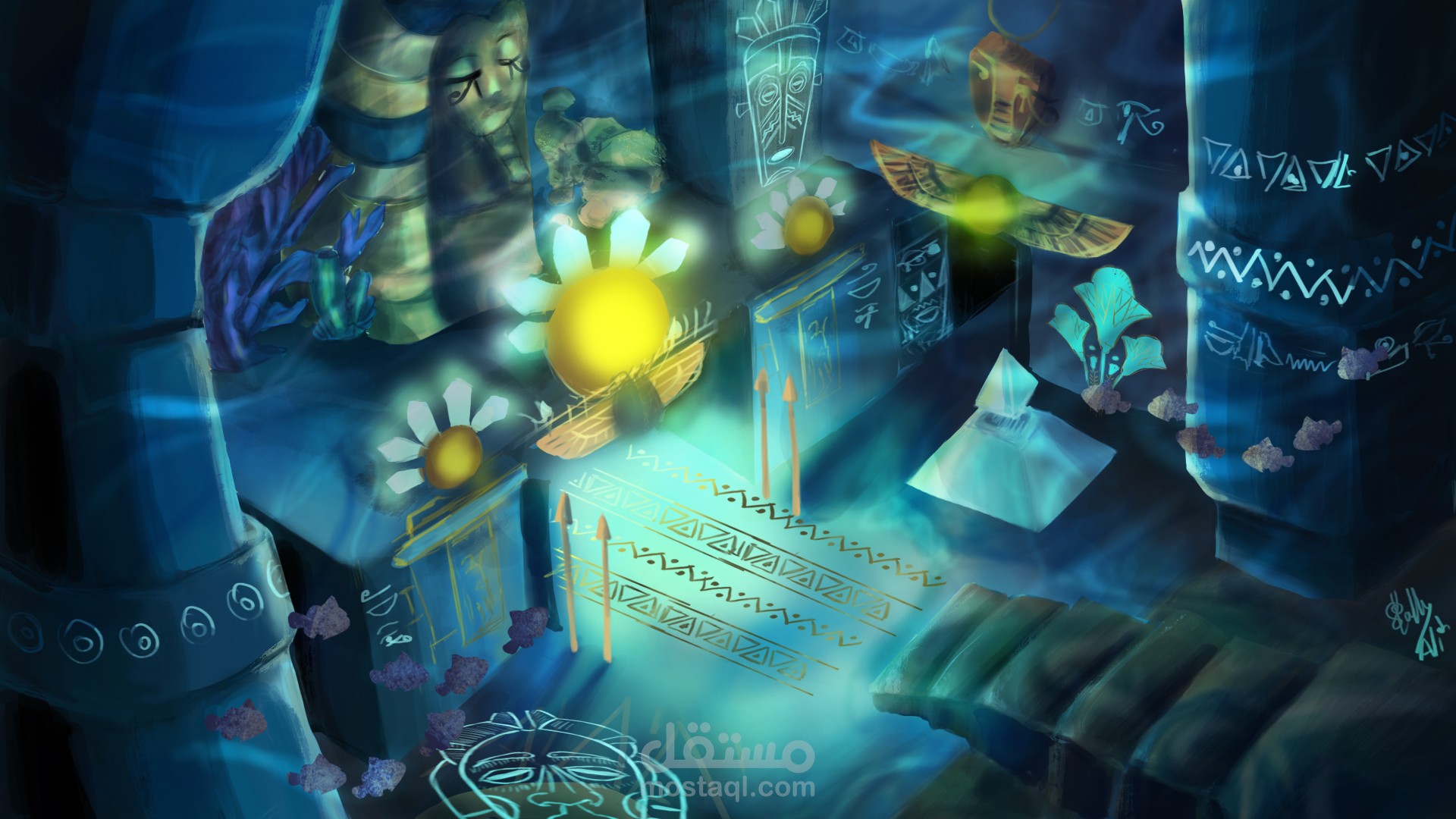 Underwater African-Pharaoh concept art scene