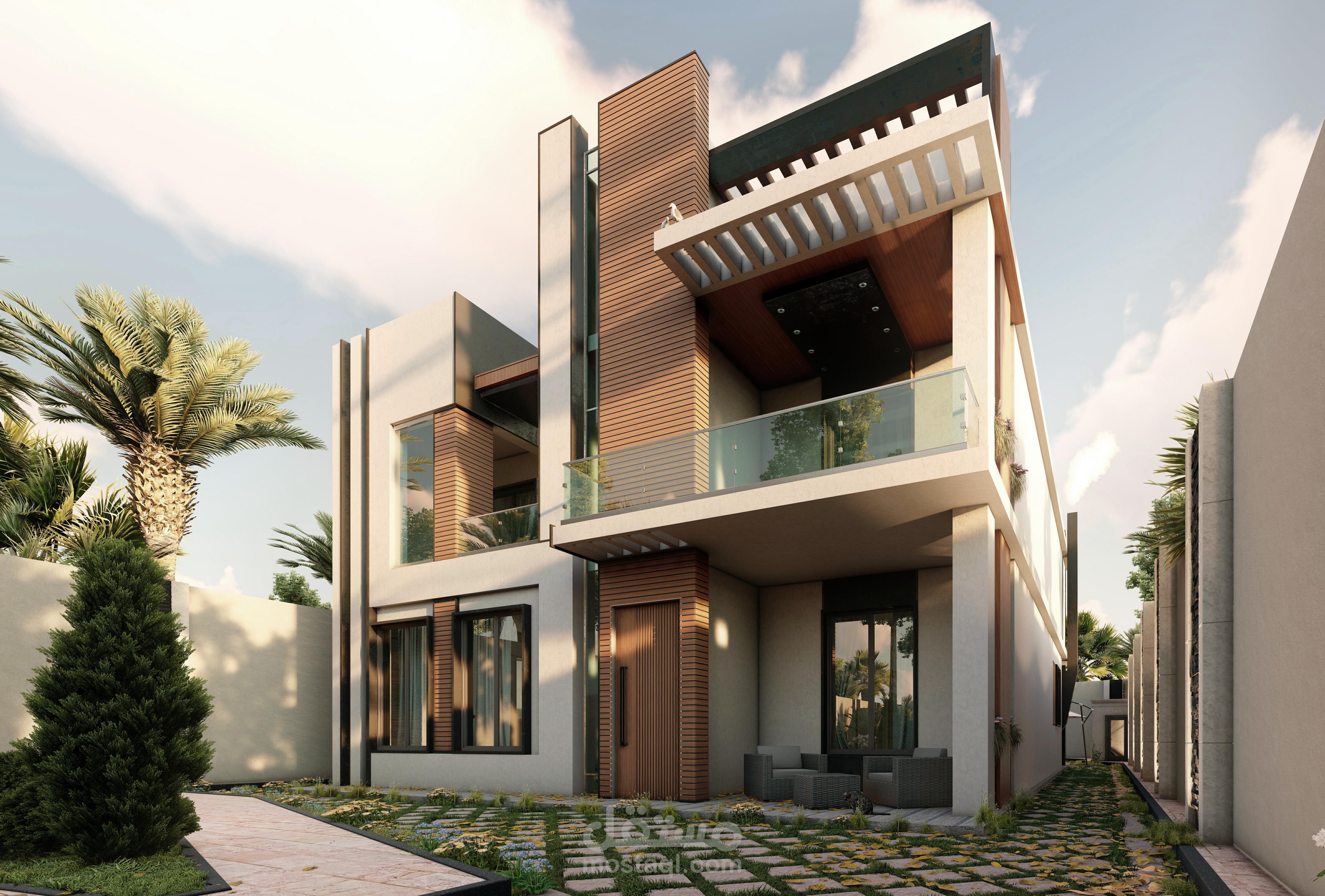 فيلا بنمط تصميم مودرن مع دراسة لاندسكيب الموقع الخاص بالفيلا