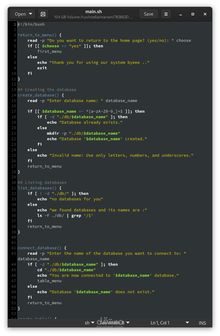 Database Management System using Bash Scripting