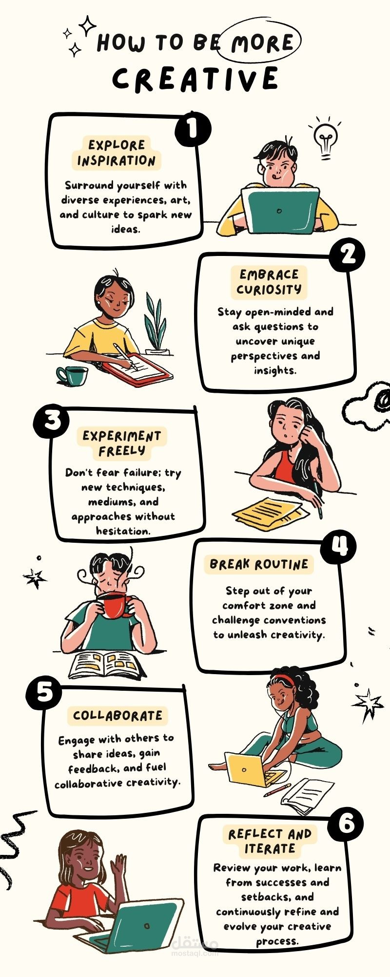 انفوجرافيك بعنوان ( how to be creative )
