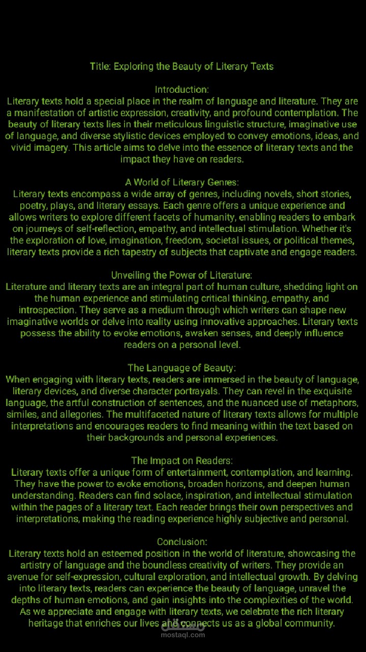 "An article discussing a literary text in the English language."