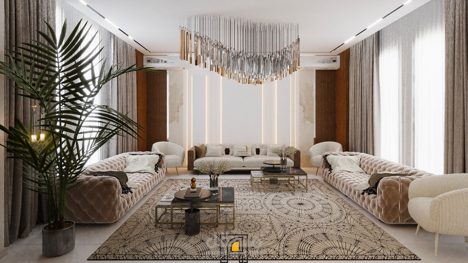 أناقة عصرية.. ودفء لا يُقاوم!  | تصميم غرفة جلوس تُحيطك بالراحة/ لمسات دافئة تُحيي مساحتك