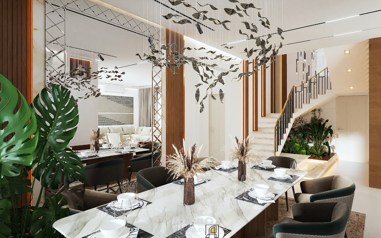 ️ تصميم صالة طعام عصرية بلمسات أنيقة وجدار مودرن مميز "أناقة بسيطة تلامس الذوق الرفيع"