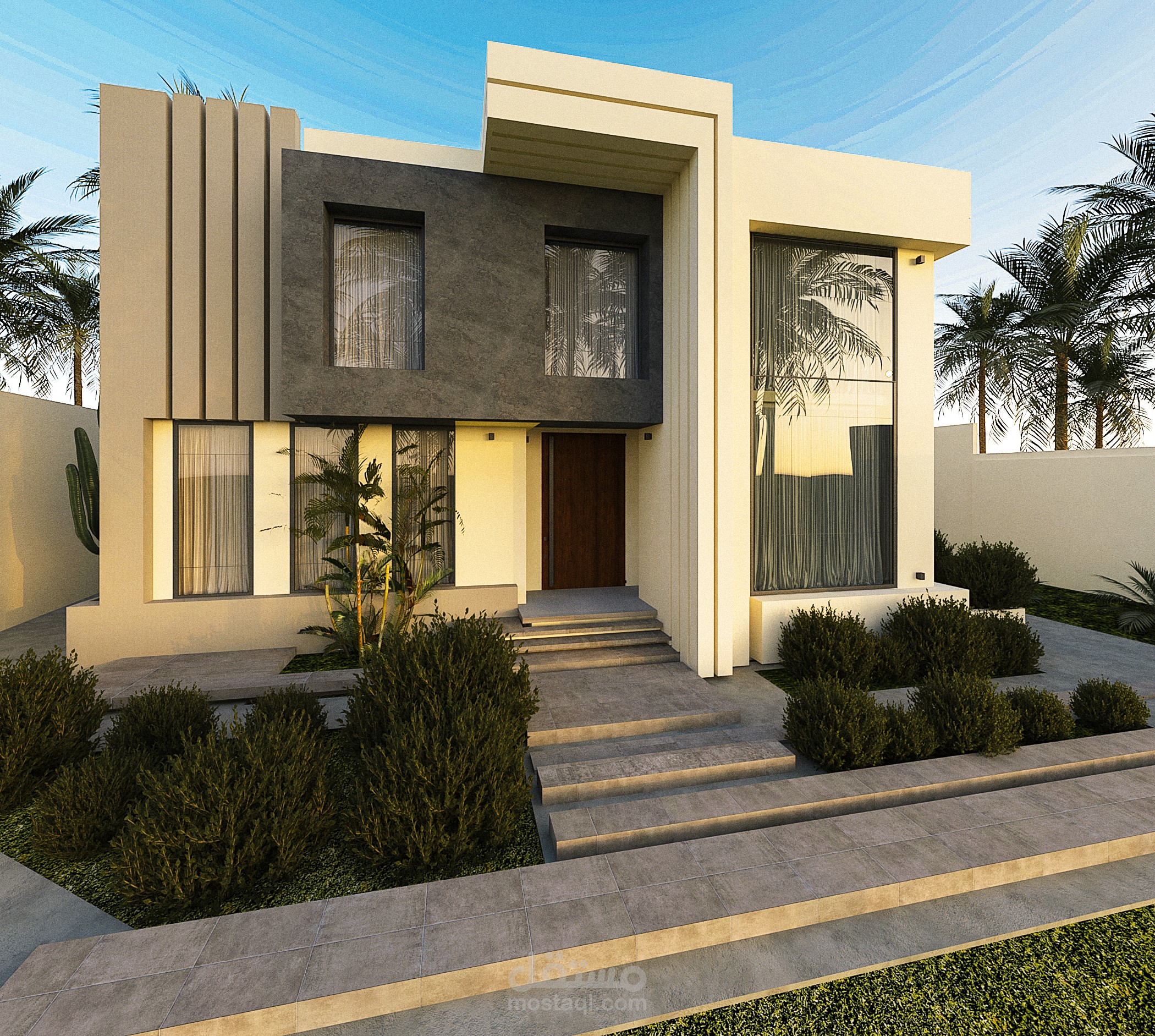 تصميم فيلا سكنية بتكوين معماري فريد يجمع بين الحداثة والطبيعة