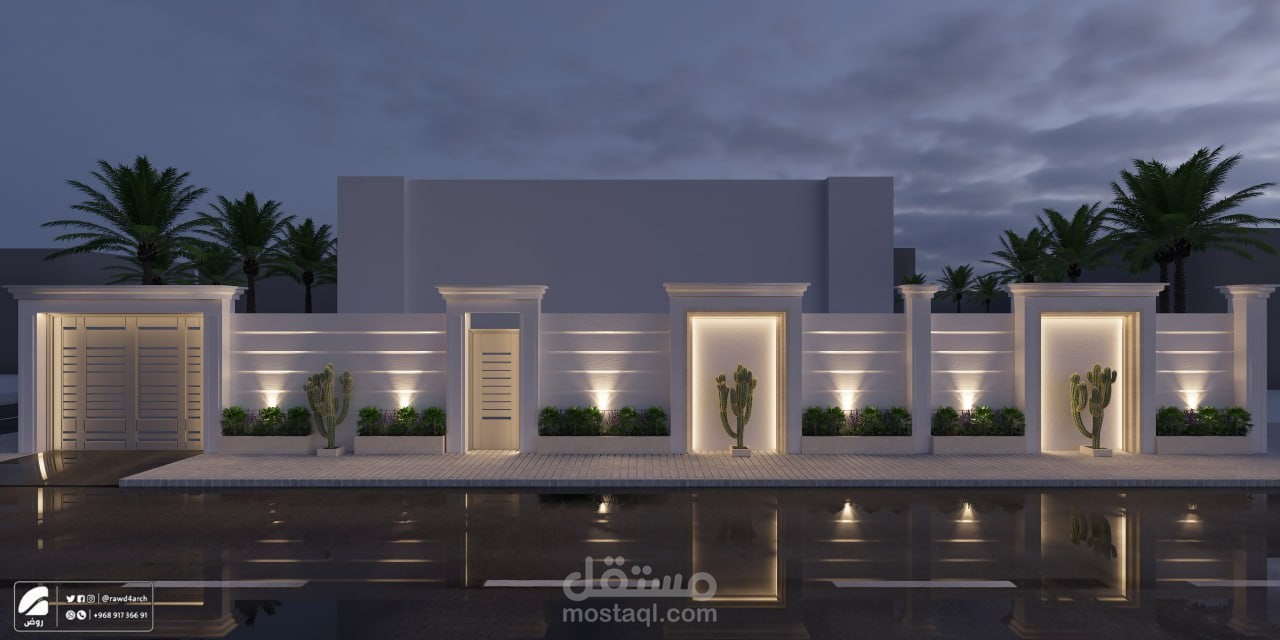 تصميم سور خارجي بنمط نيوكلاسيك لفيلا في سلطنة عمان