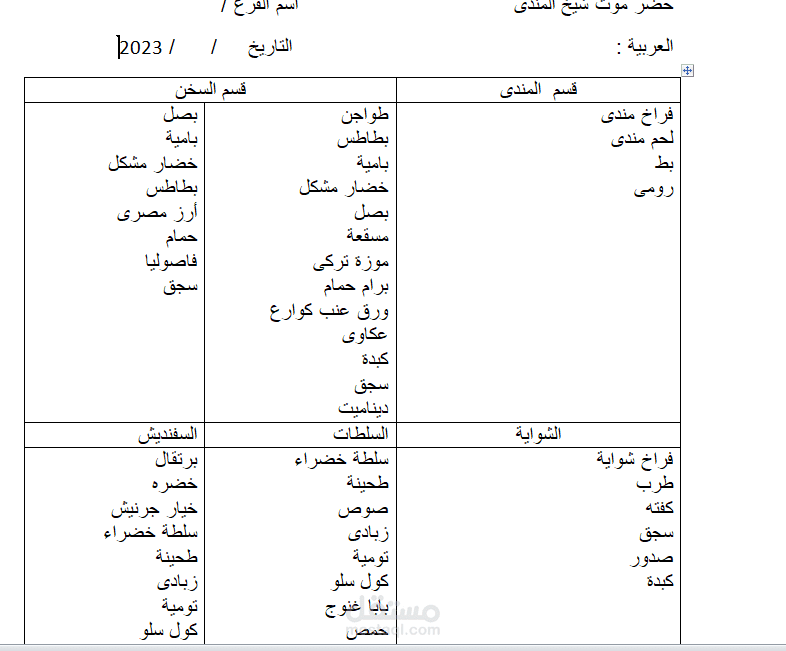 انشاء جدول علي الورد وادخال البيانات