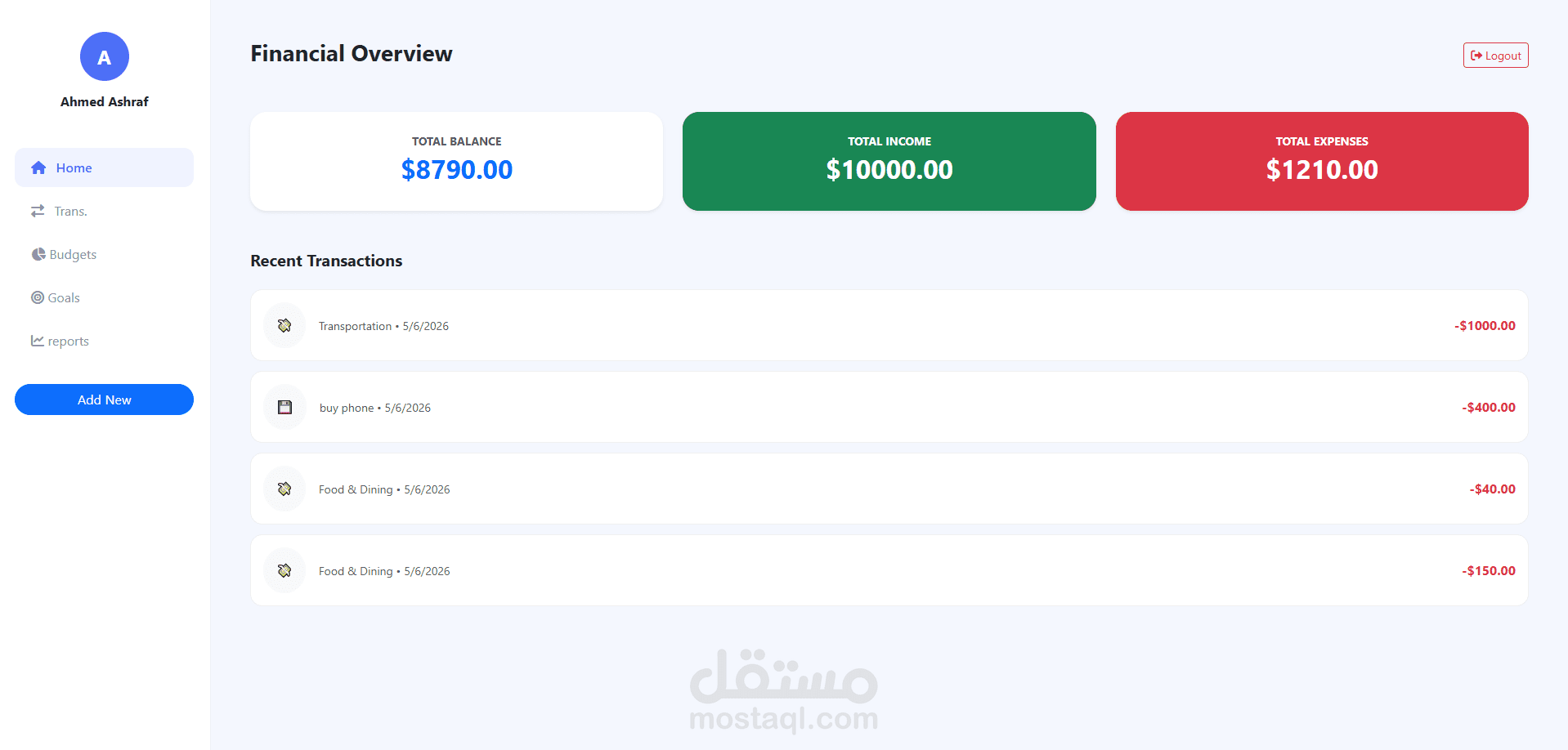 انشاء موقع لتتبع مصاريفك واهدافك