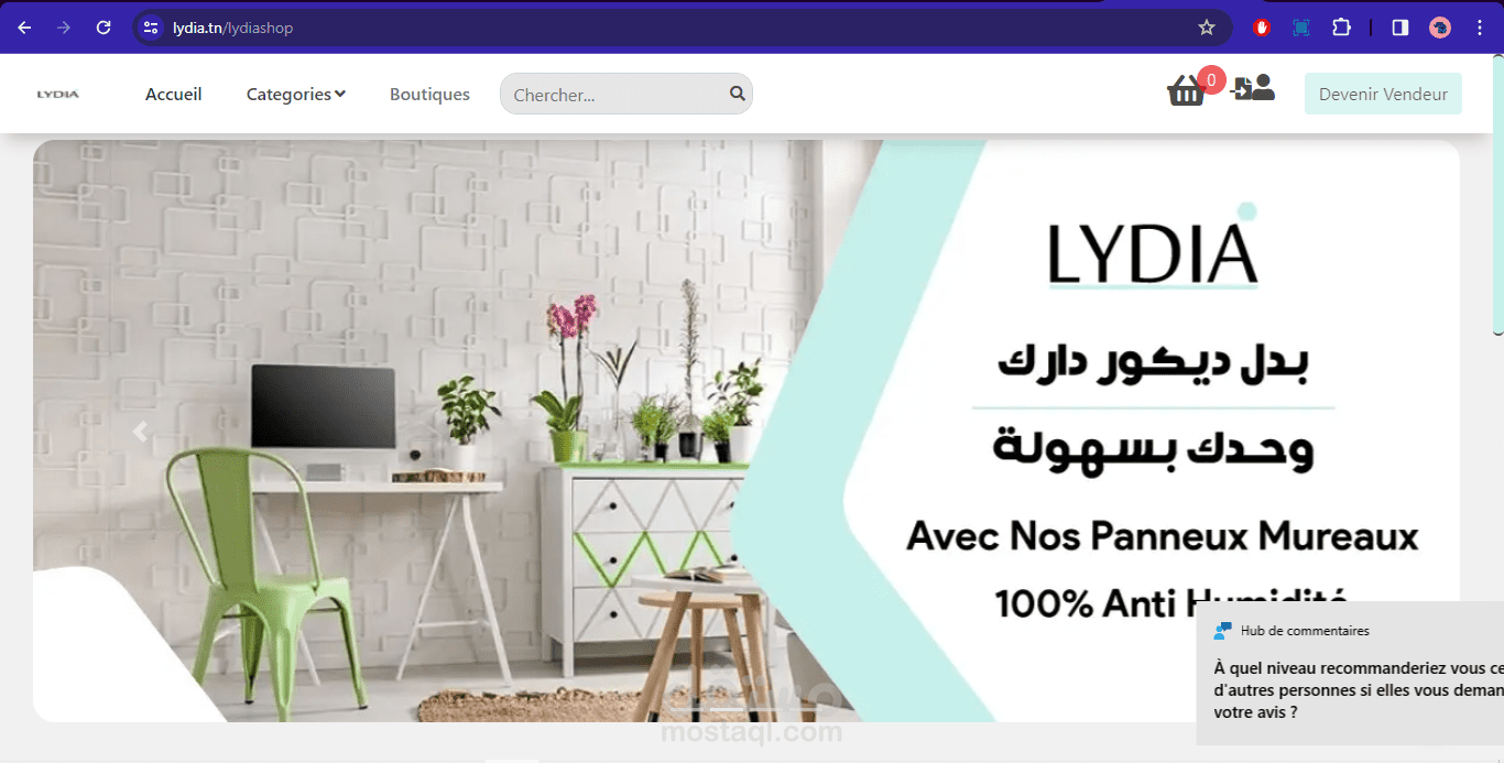 تصميم وتطوير منصة التجارة الإلكترونية lydia.tn
