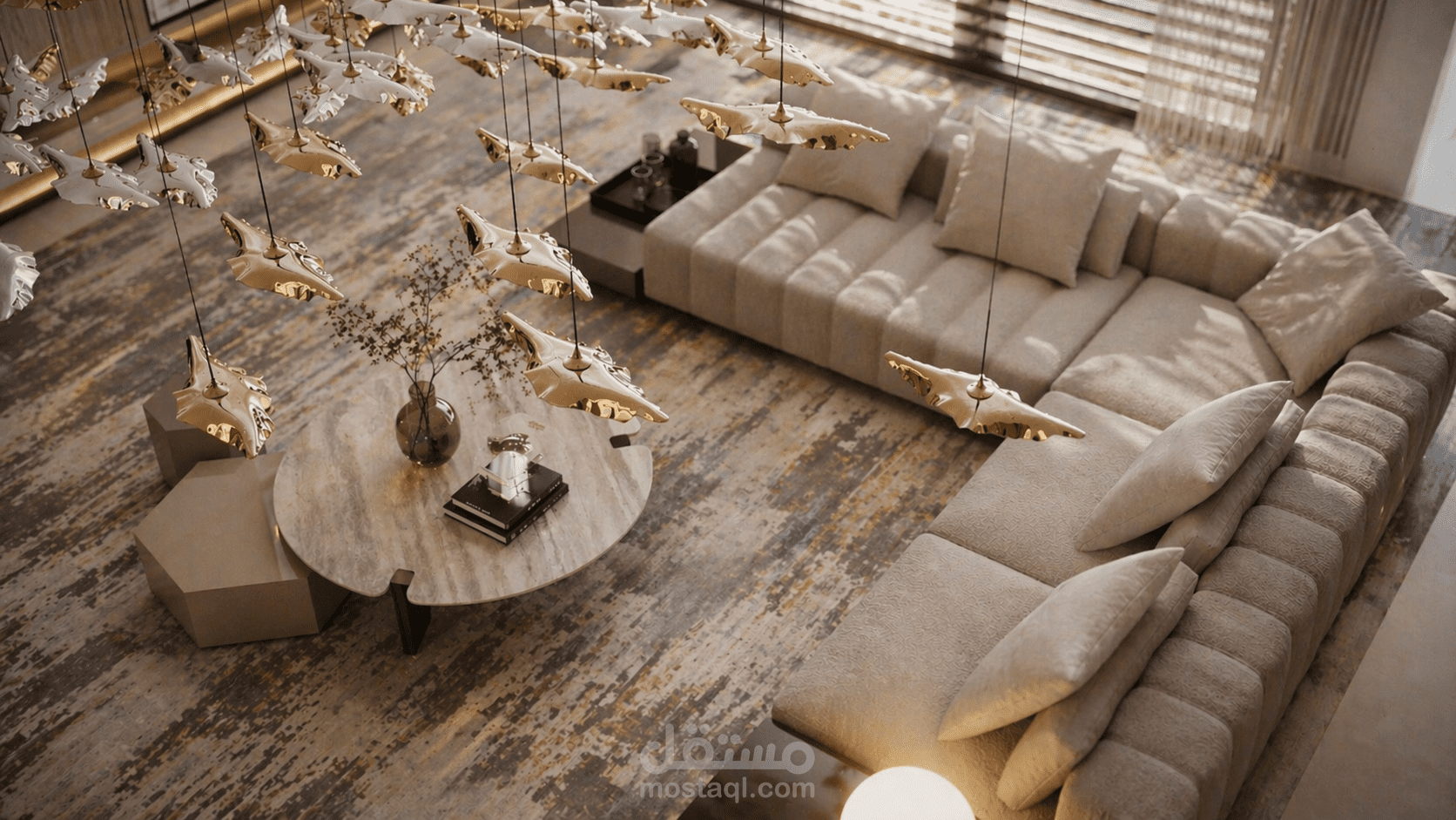تصميم داخلي لغرفة معيشة فاخرة