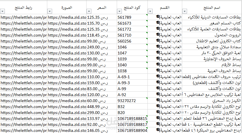 مشروع جمع بيانات منتجات الأطفال من عدة مواقع