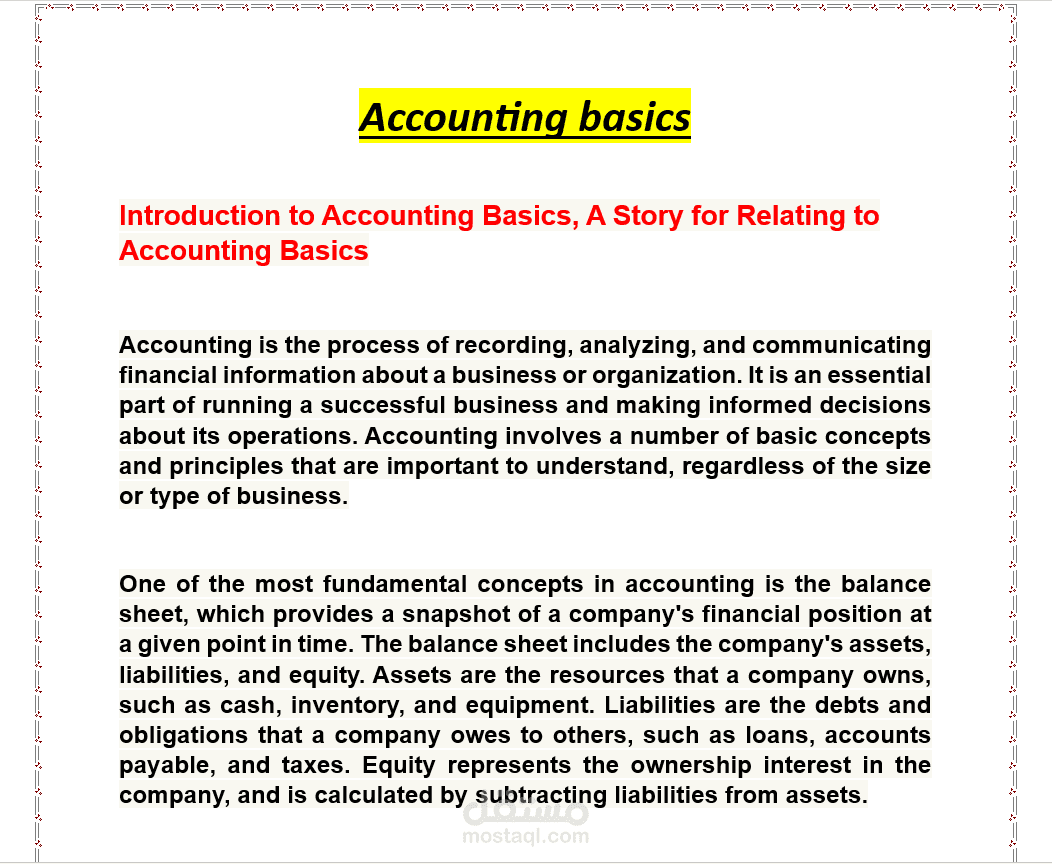 Accounting basics  Introduction to Accounting Basics, A Story for Relating to Accounting Basics