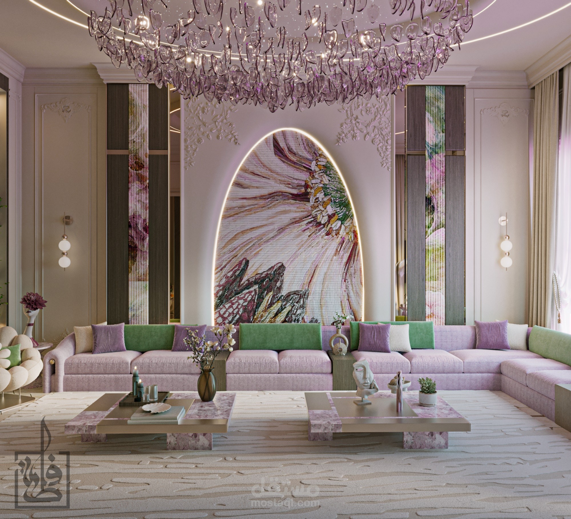 تصميم مجلس نساء فاخر بطابع أنثوي معاصر – فخامة تليق بالمناسبات