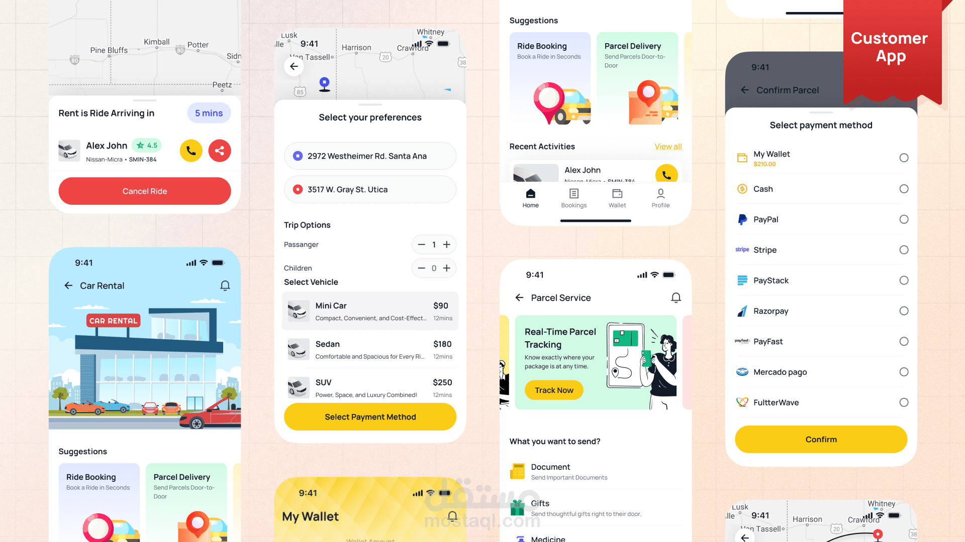 تطبيق Flutter الشامل لحجز سيارات الأجرة & لوحه تحكم & ويب سايت